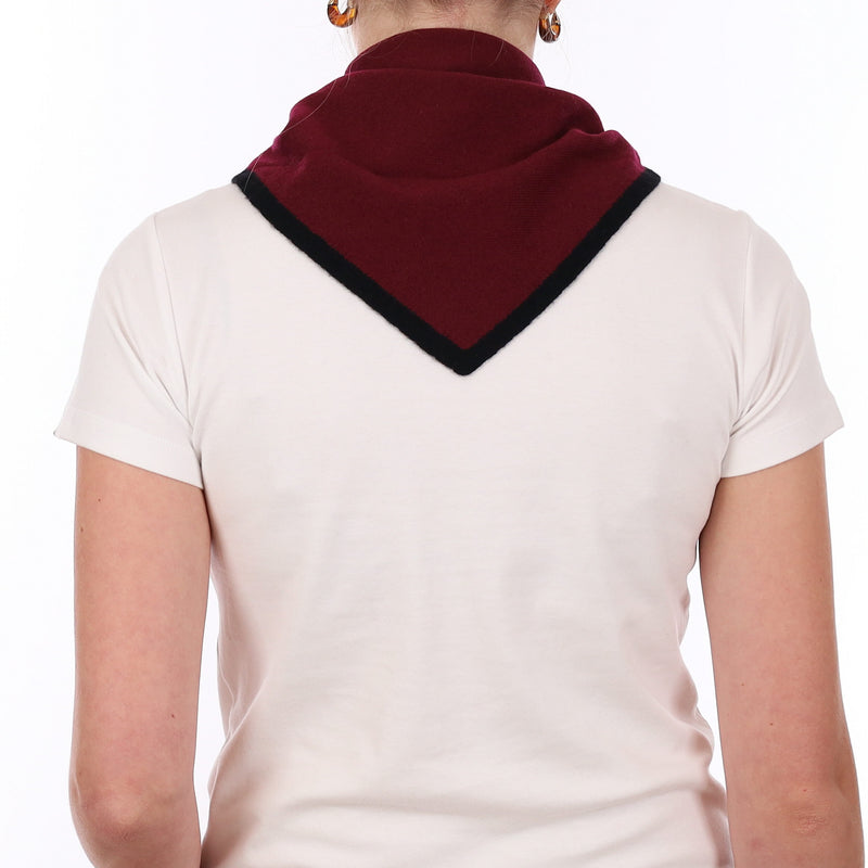 Brand New Wine Red and Black Recycled Cashmere Triangle Scarf