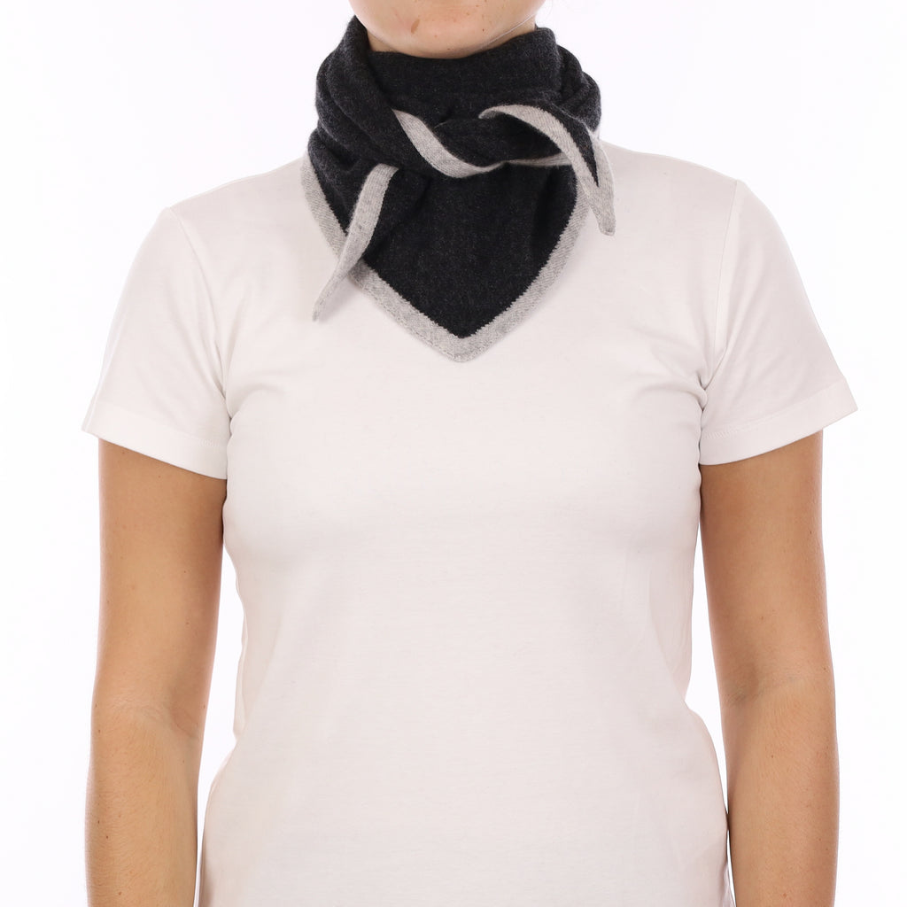 Brand New Charcoal Grey and Mist Recycled Cashmere Triangle Scarf