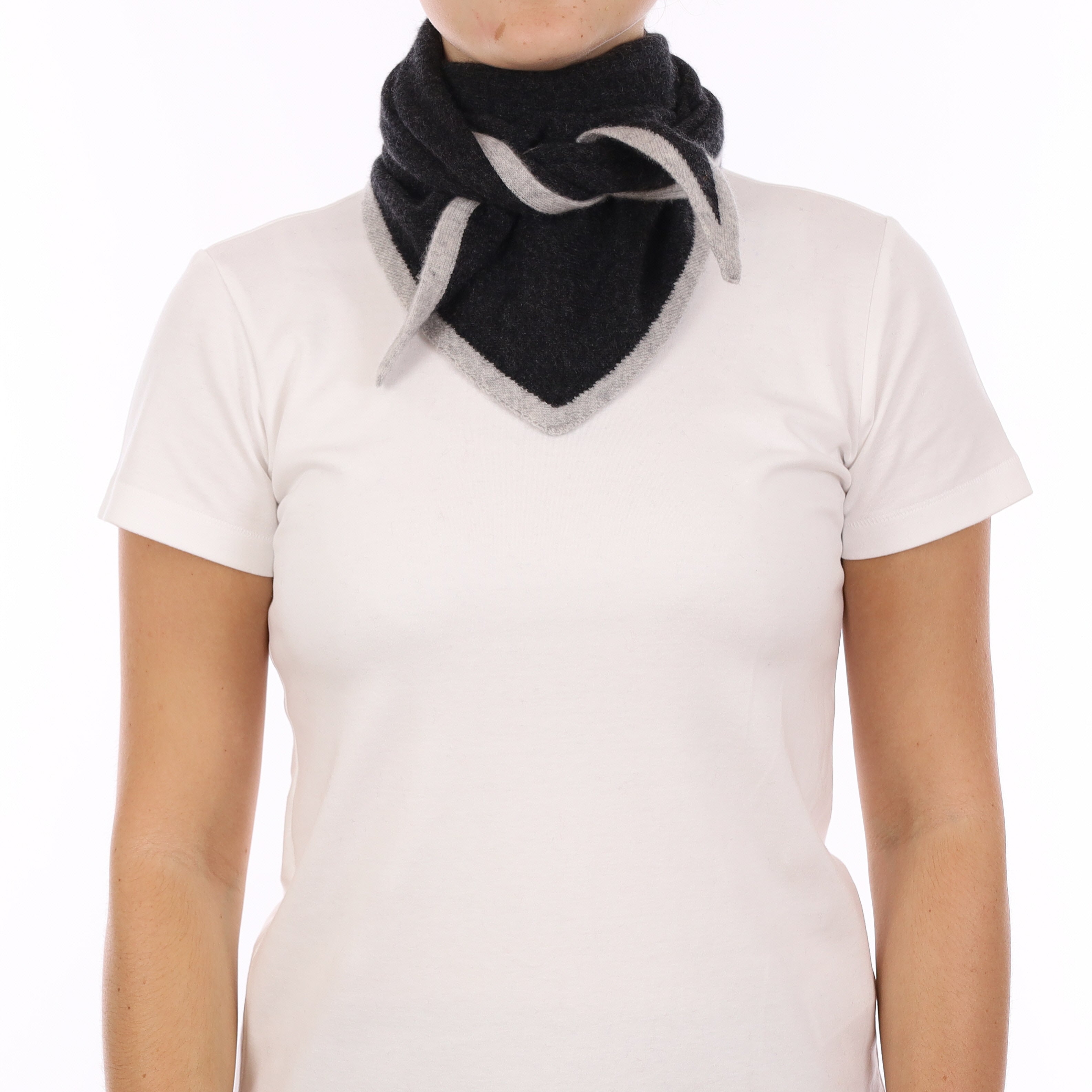 Brand New Charcoal Grey and Mist Recycled Cashmere Triangle Scarf