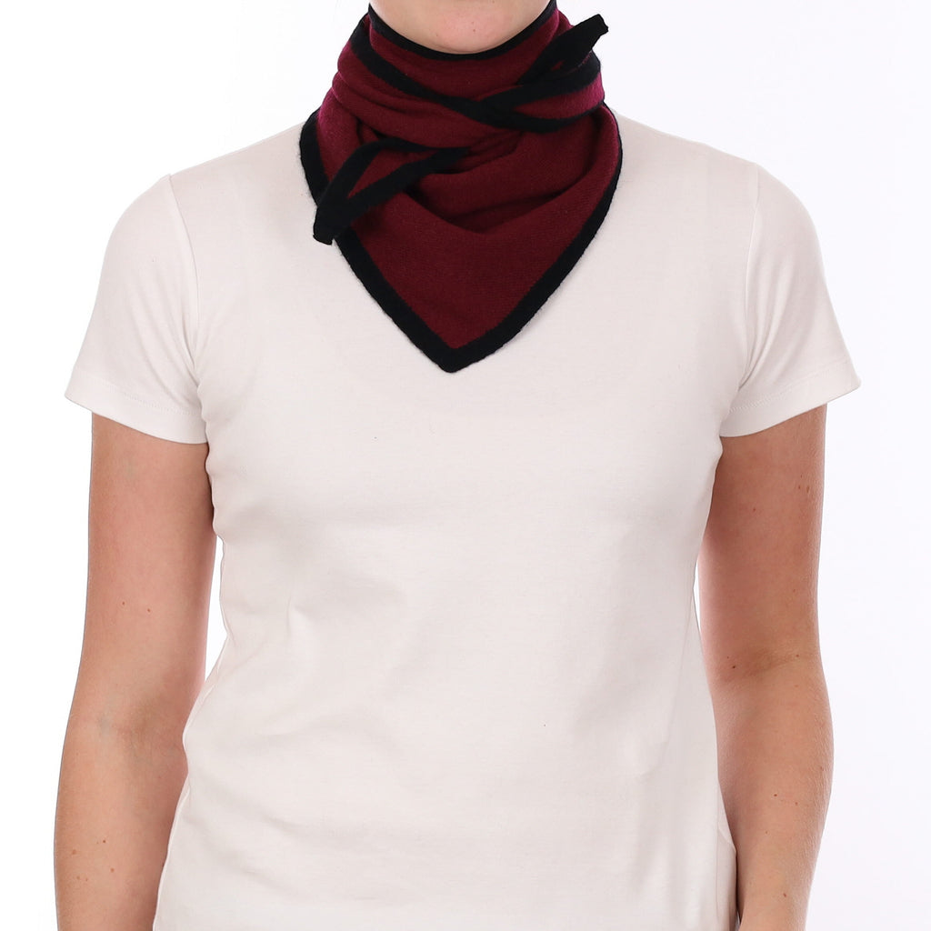 Brand New Wine Red and Black Recycled Cashmere Triangle Scarf