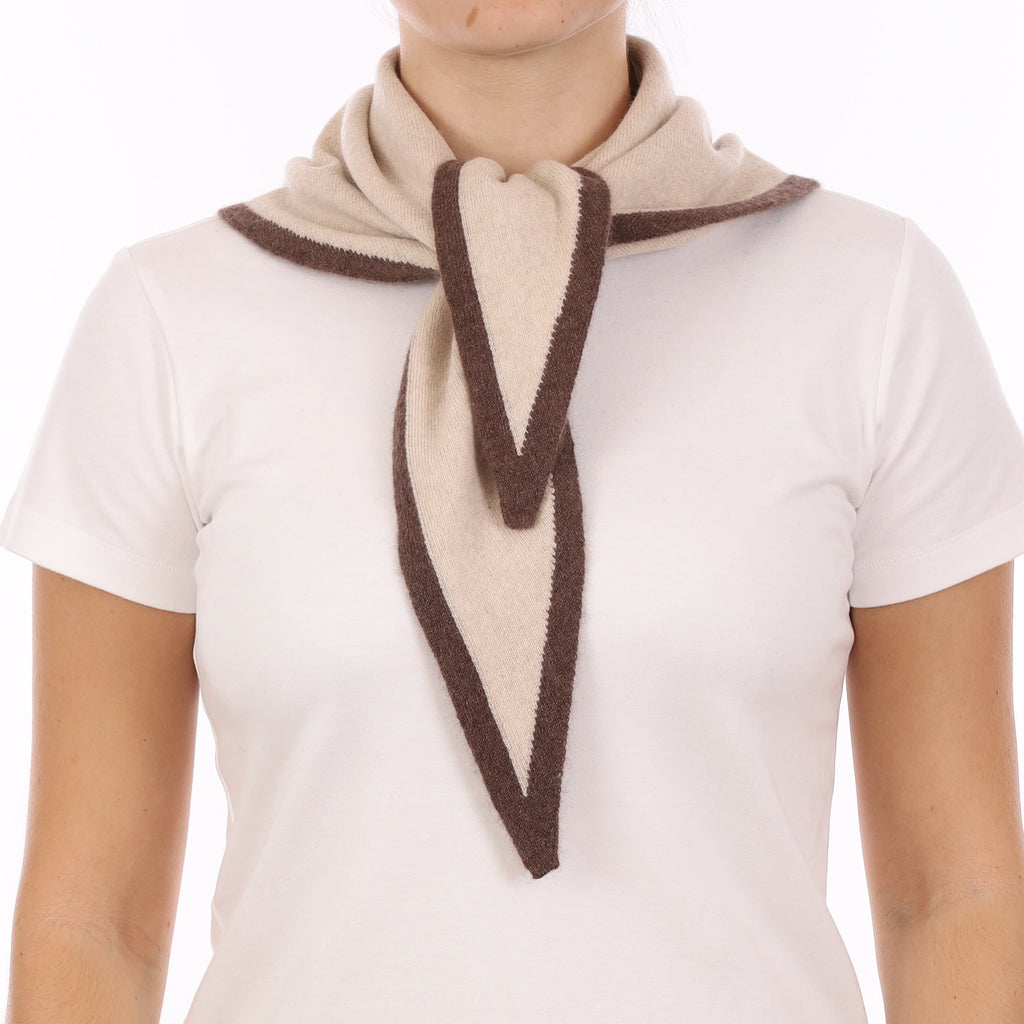 Brand New Sand Beige and Mocha Recycled Cashmere Triangle Scarf