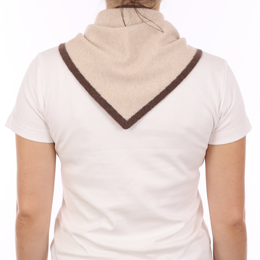 Brand New Sand Beige and Mocha Recycled Cashmere Triangle Scarf