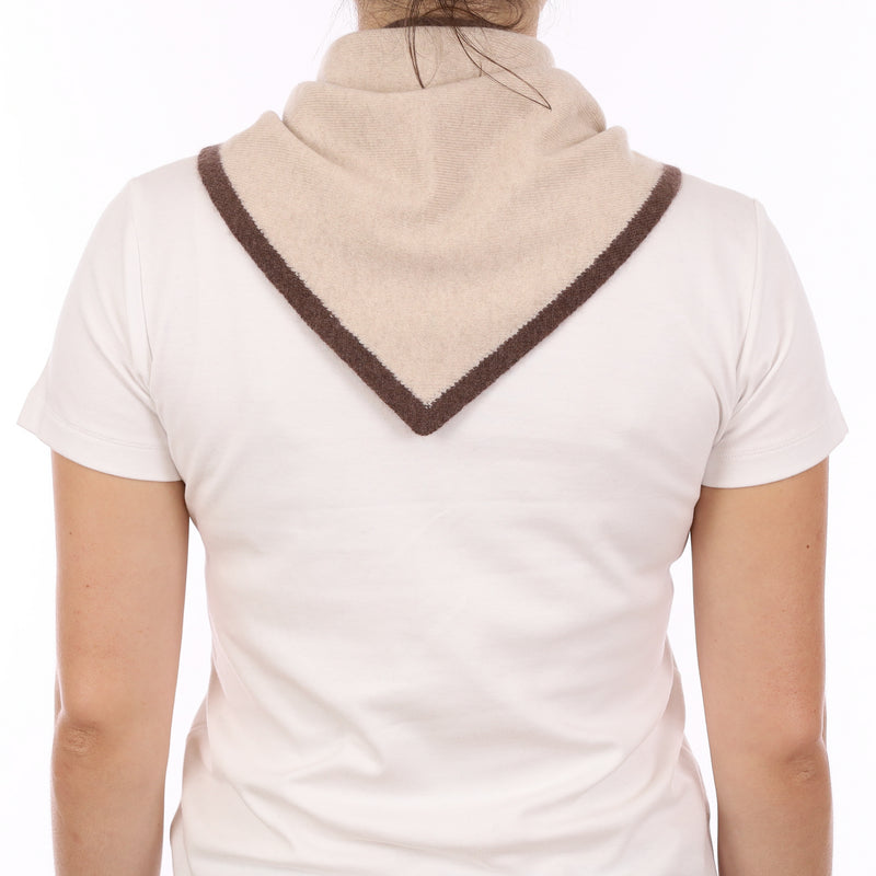 Brand New Sand Beige and Mocha Recycled Cashmere Triangle Scarf