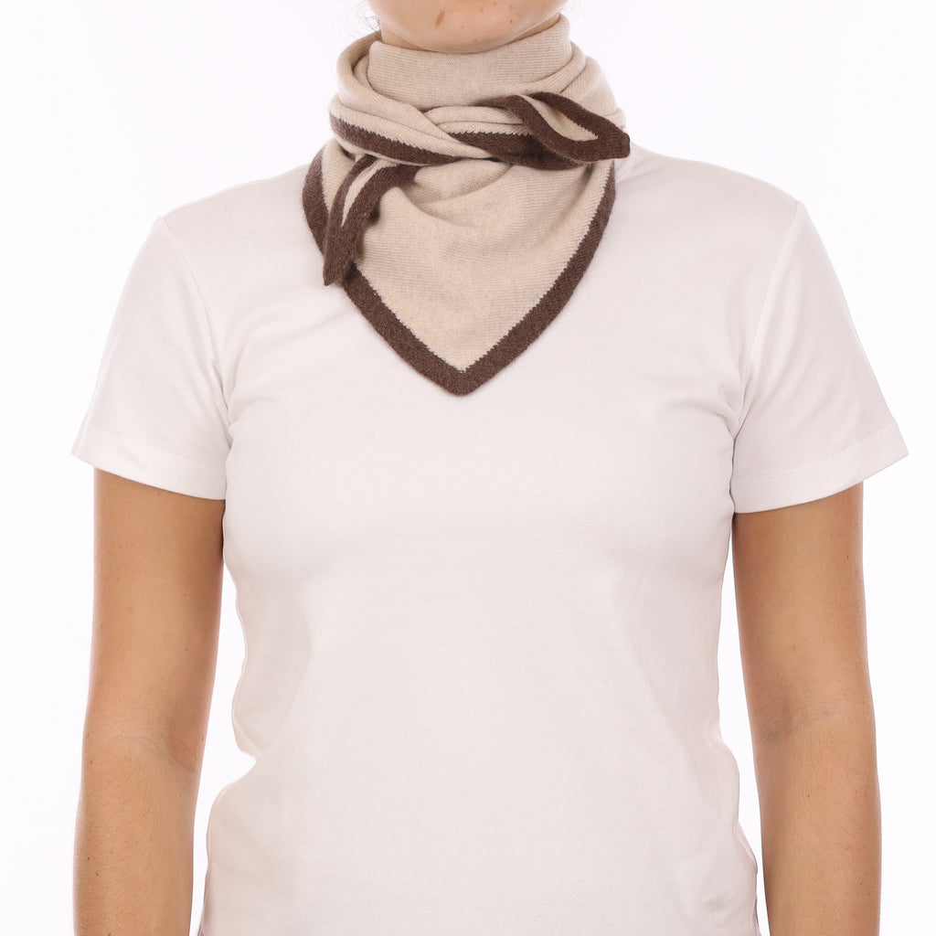 Brand New Sand Beige and Mocha Recycled Cashmere Triangle Scarf