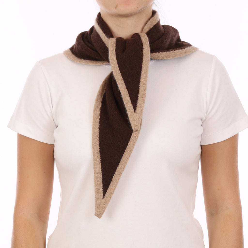 Brand New Chocolate and Caramel Recycled Cashmere Triangle Scarf