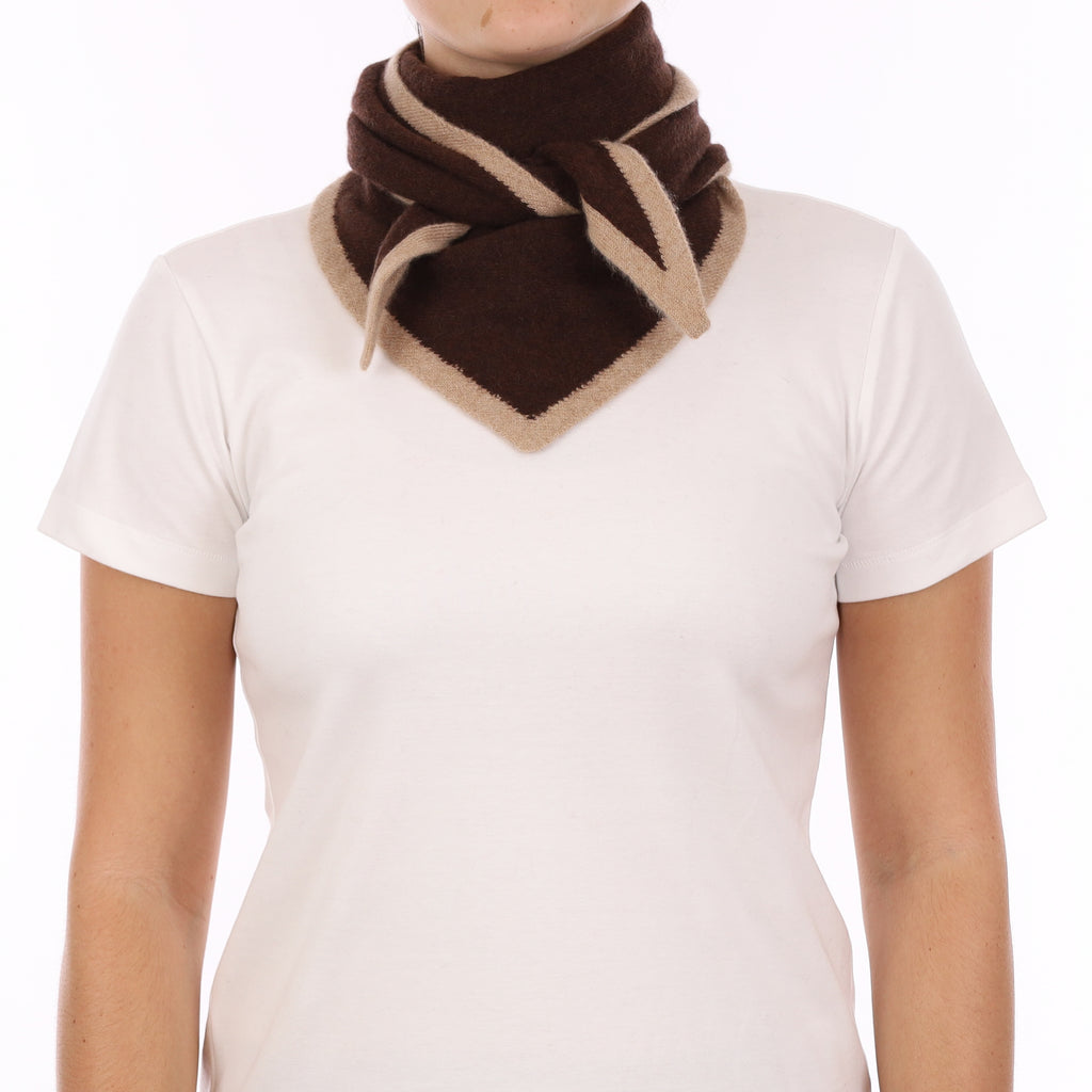 Brand New Chocolate and Caramel Recycled Cashmere Triangle Scarf