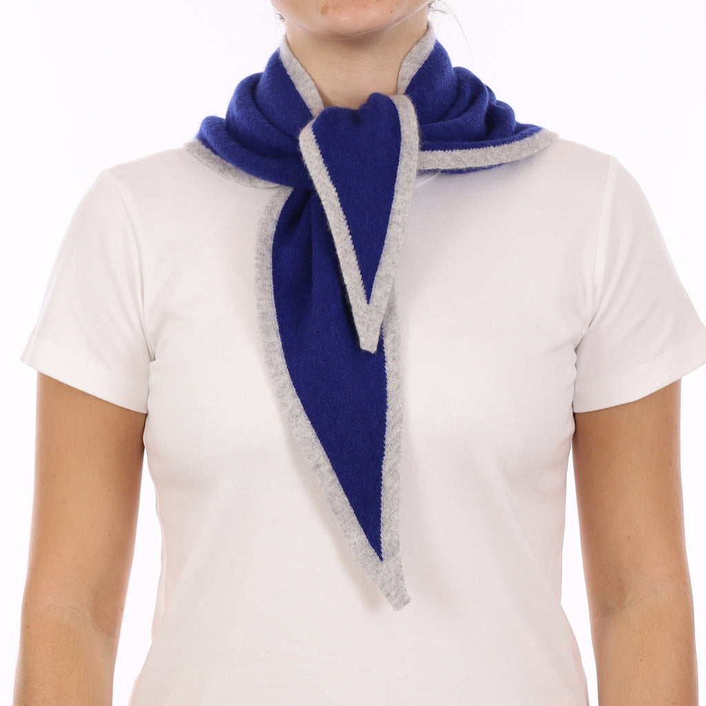 Brand New Lapis Blue and Mist Recycled Cashmere Triangle Scarf