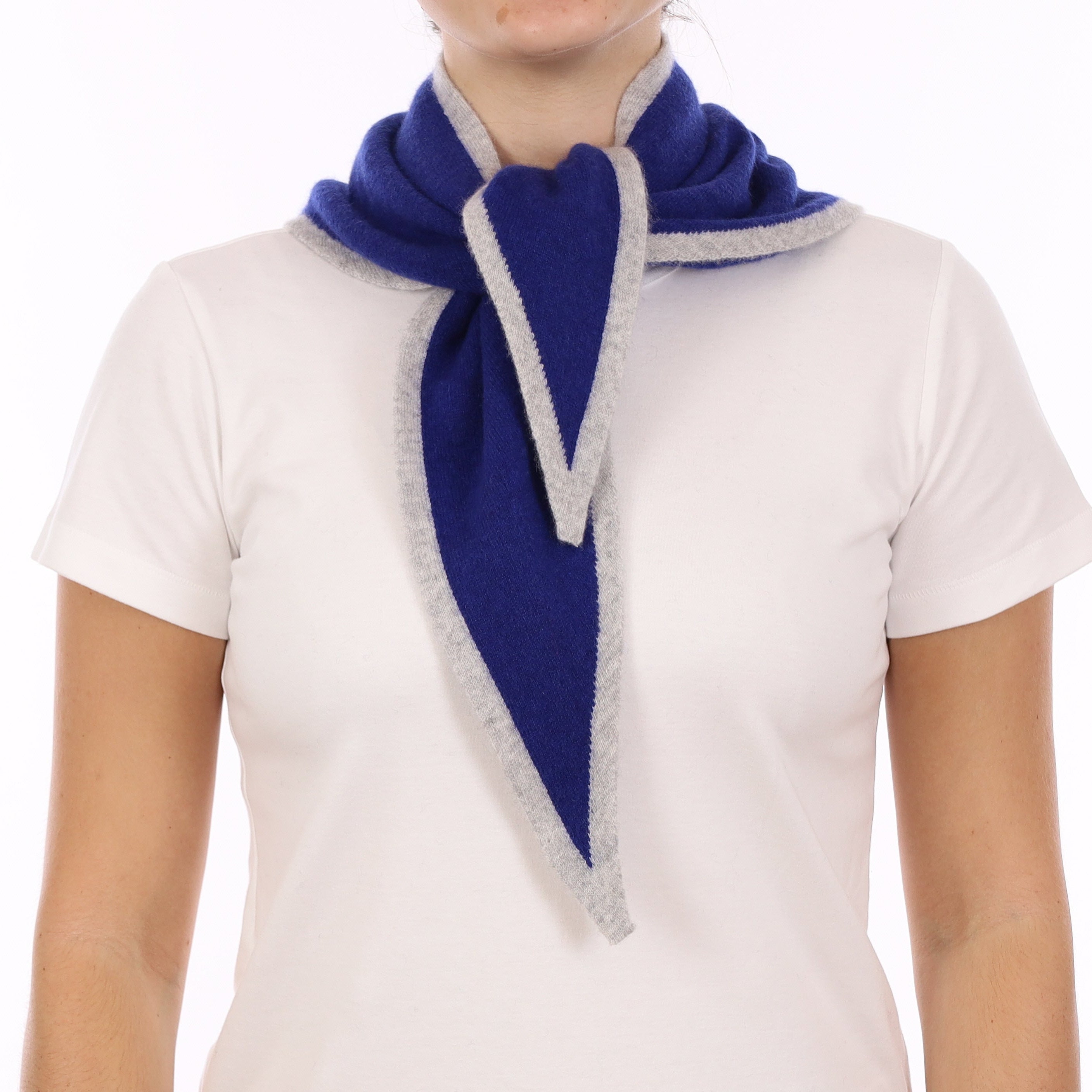 Brand New Lapis Blue and Mist Recycled Cashmere Triangle Scarf