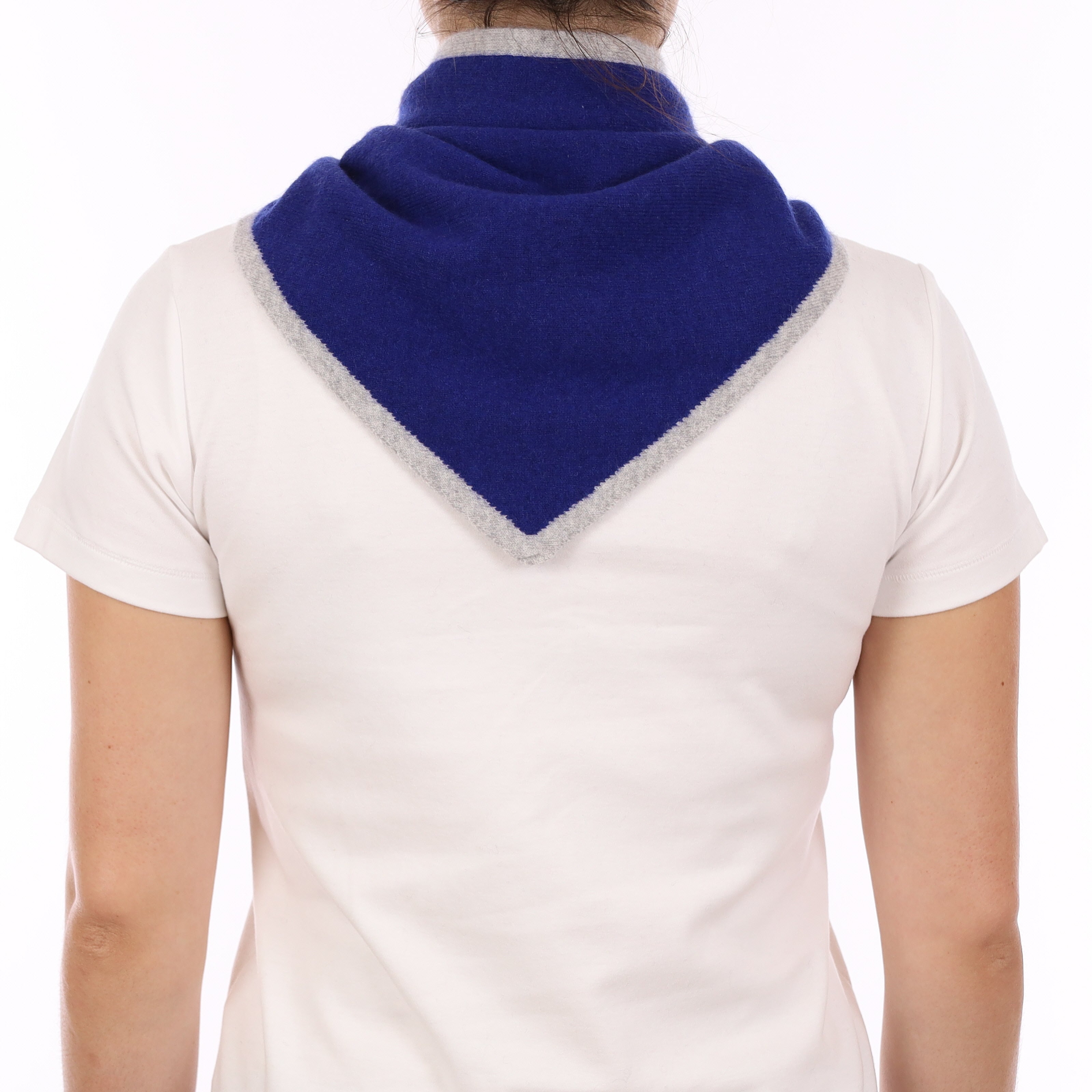 Brand New Lapis Blue and Mist Recycled Cashmere Triangle Scarf