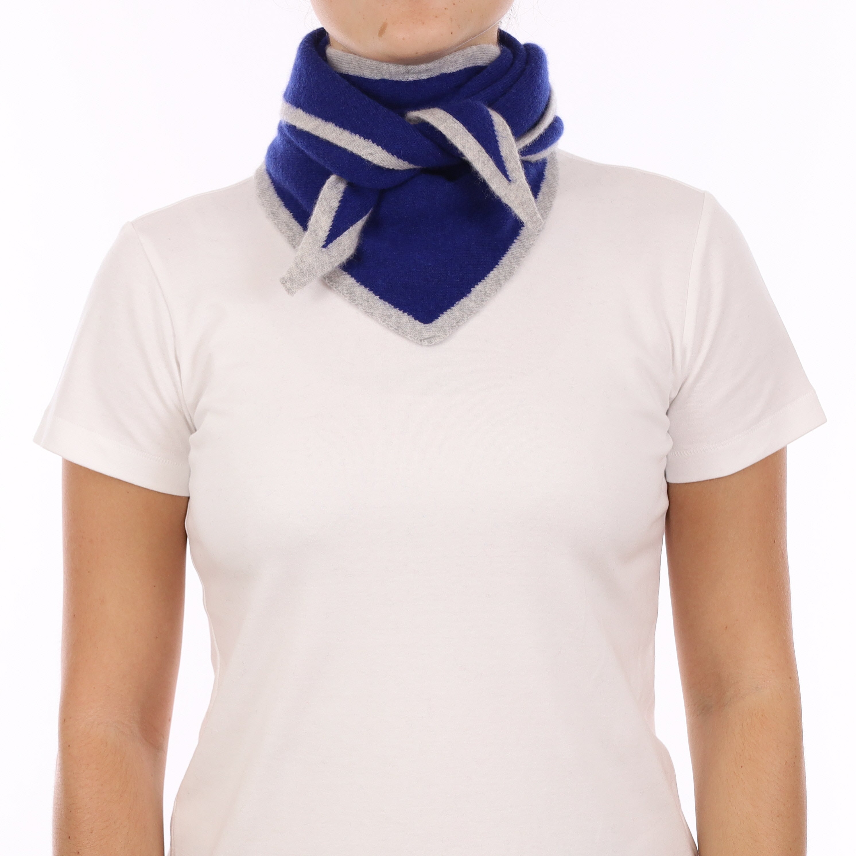 Brand New Lapis Blue and Mist Recycled Cashmere Triangle Scarf