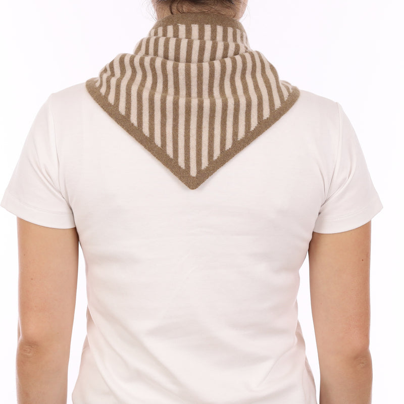 Brand New Latte and Sand Beige Striped Recycled Cashmere Triangle Scarf