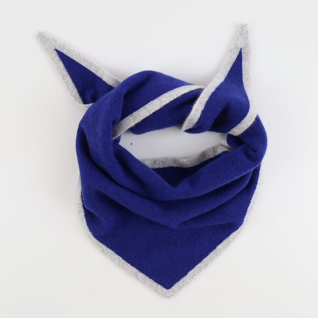 Brand New Lapis Blue and Mist Recycled Cashmere Triangle Scarf