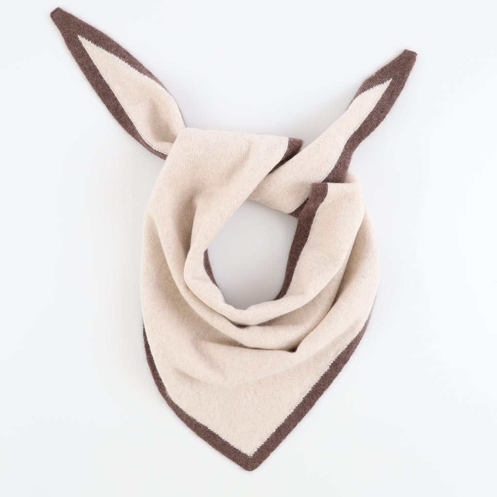 Brand New Sand Beige and Mocha Recycled Cashmere Triangle Scarf