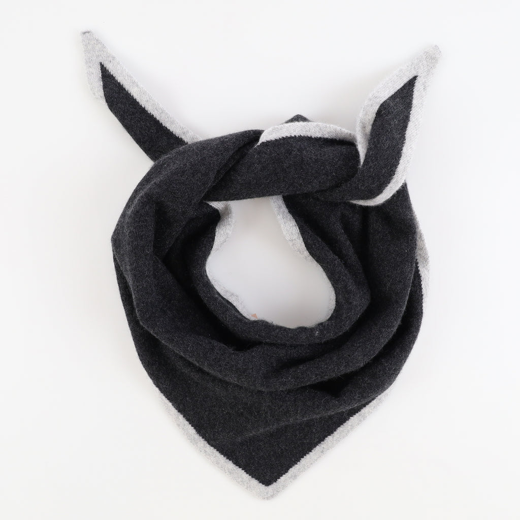 Brand New Charcoal Grey and Mist Recycled Cashmere Triangle Scarf