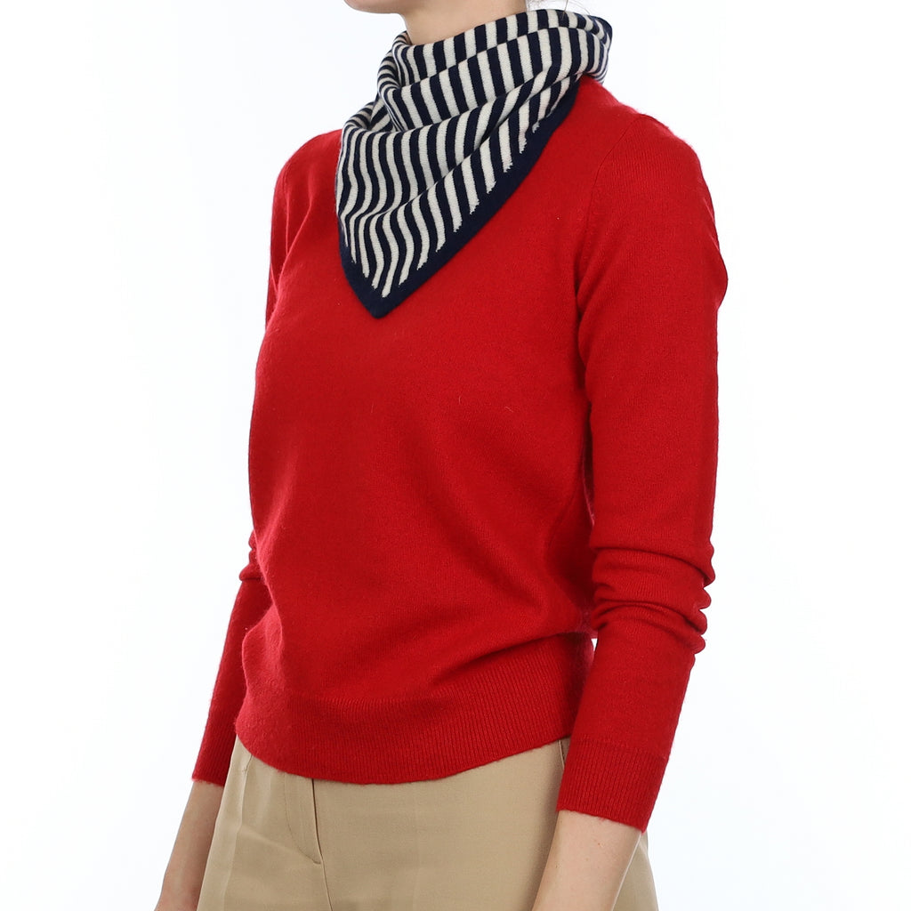 Brand New Navy and Chalk Striped Recycled Cashmere Triangle Scarf