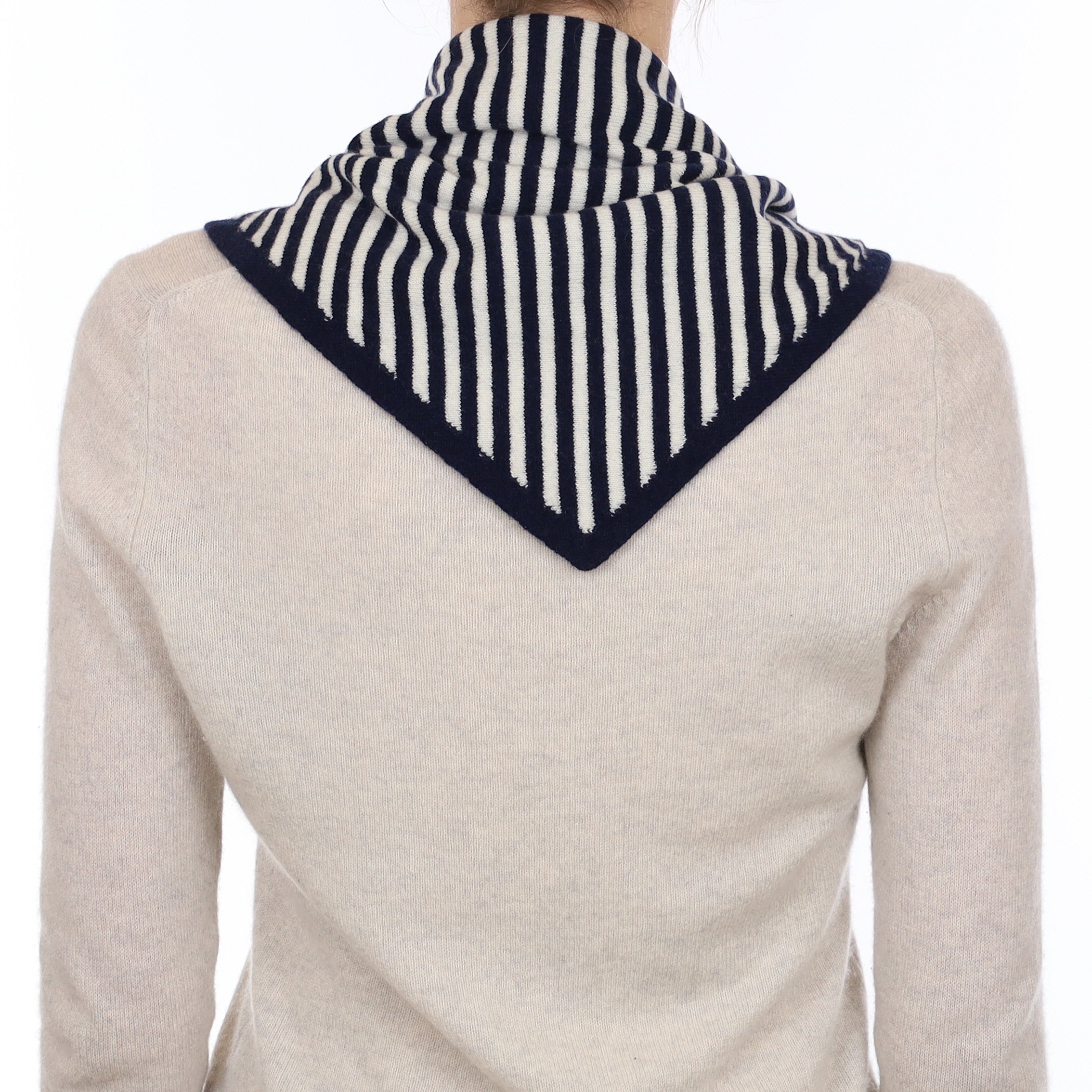 Brand New Navy and Chalk Striped Recycled Cashmere Triangle Scarf