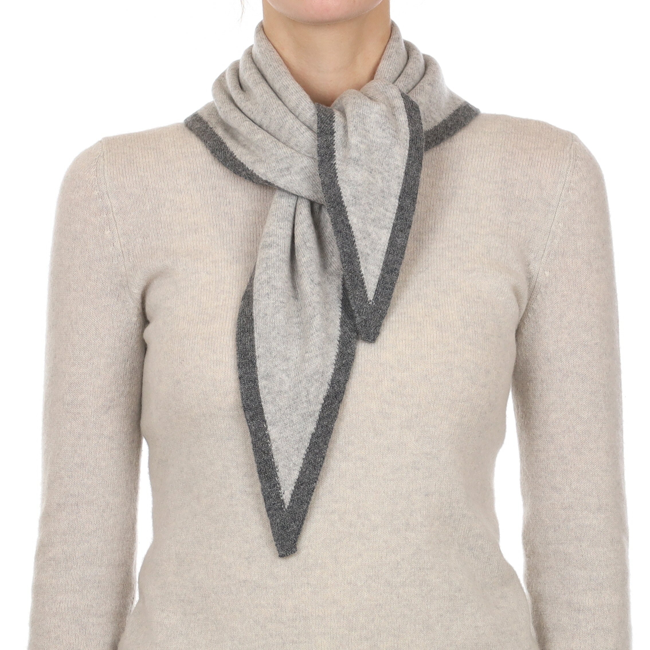 Brand New Mist and Thunder Grey Recycled Cashmere Triangle Scarf