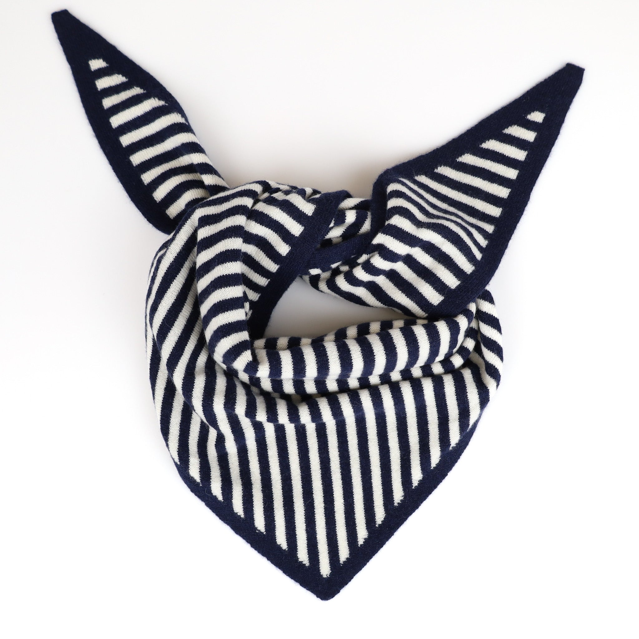 Brand New Navy and Chalk Striped Recycled Cashmere Triangle Scarf