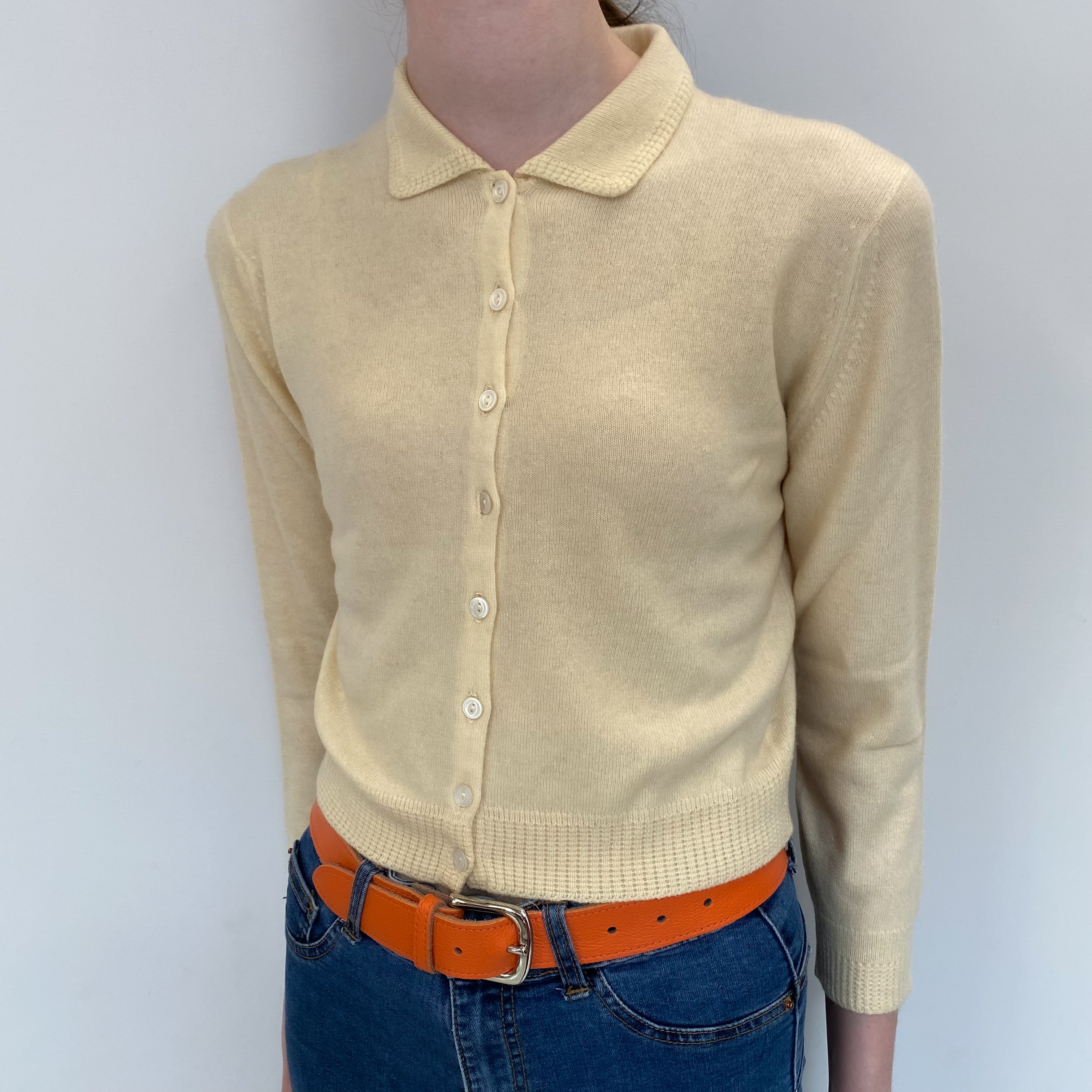 Scottish Vintage Cream Cashmere Collared Cardigan Extra Small