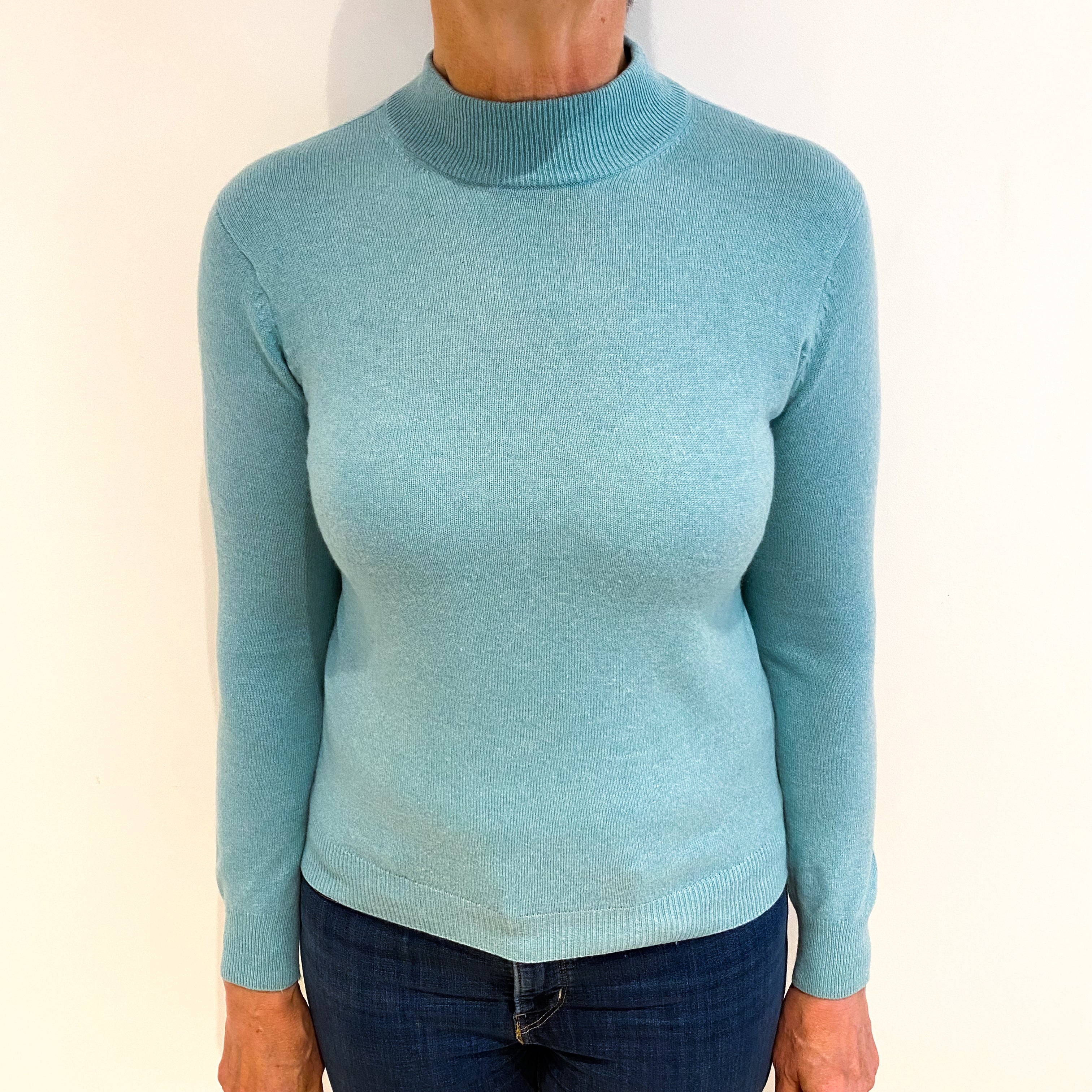 Pale Aqua Blue Cashmere Turtle Neck Jumper Medium