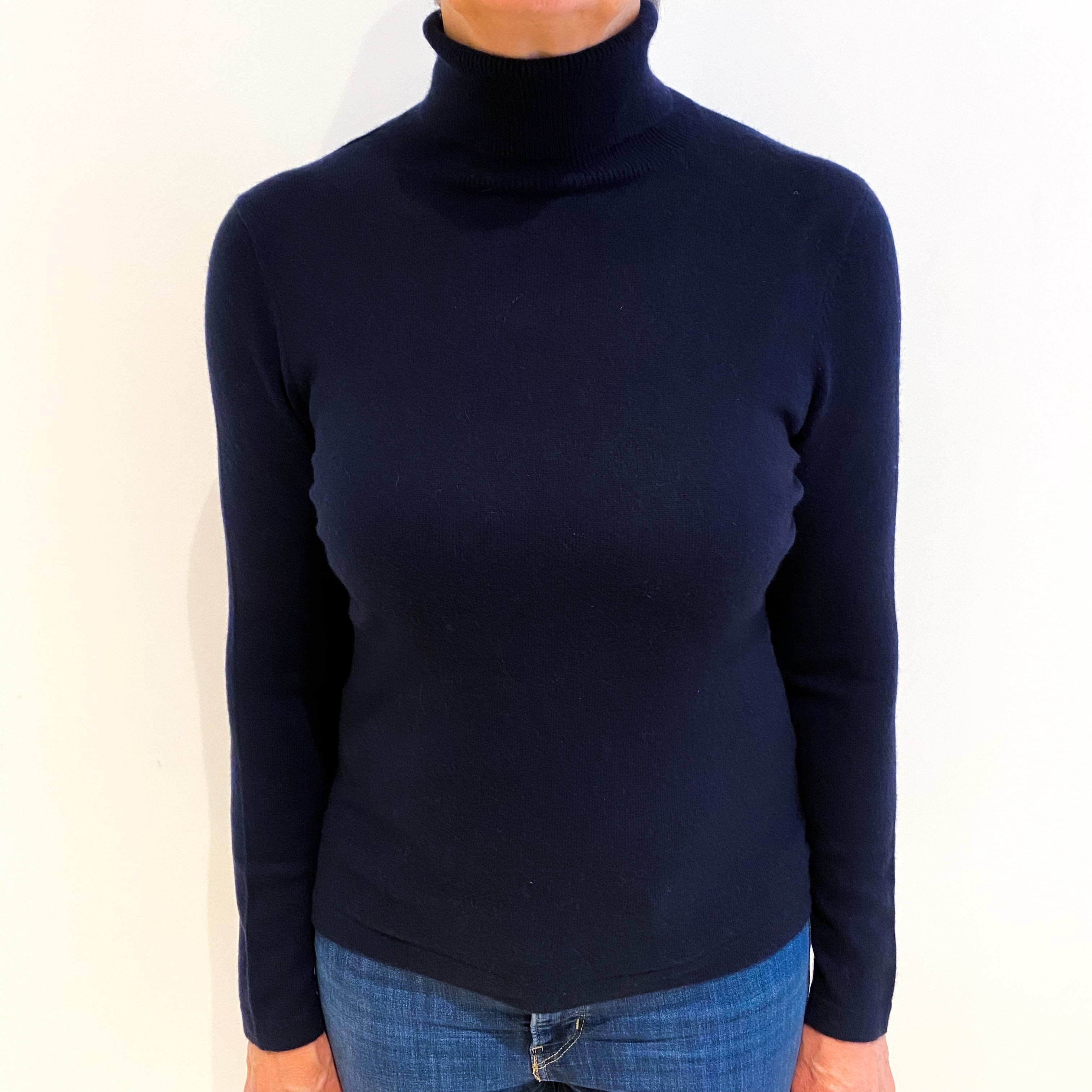 Navy Blue Cashmere Polo Neck Jumper Medium