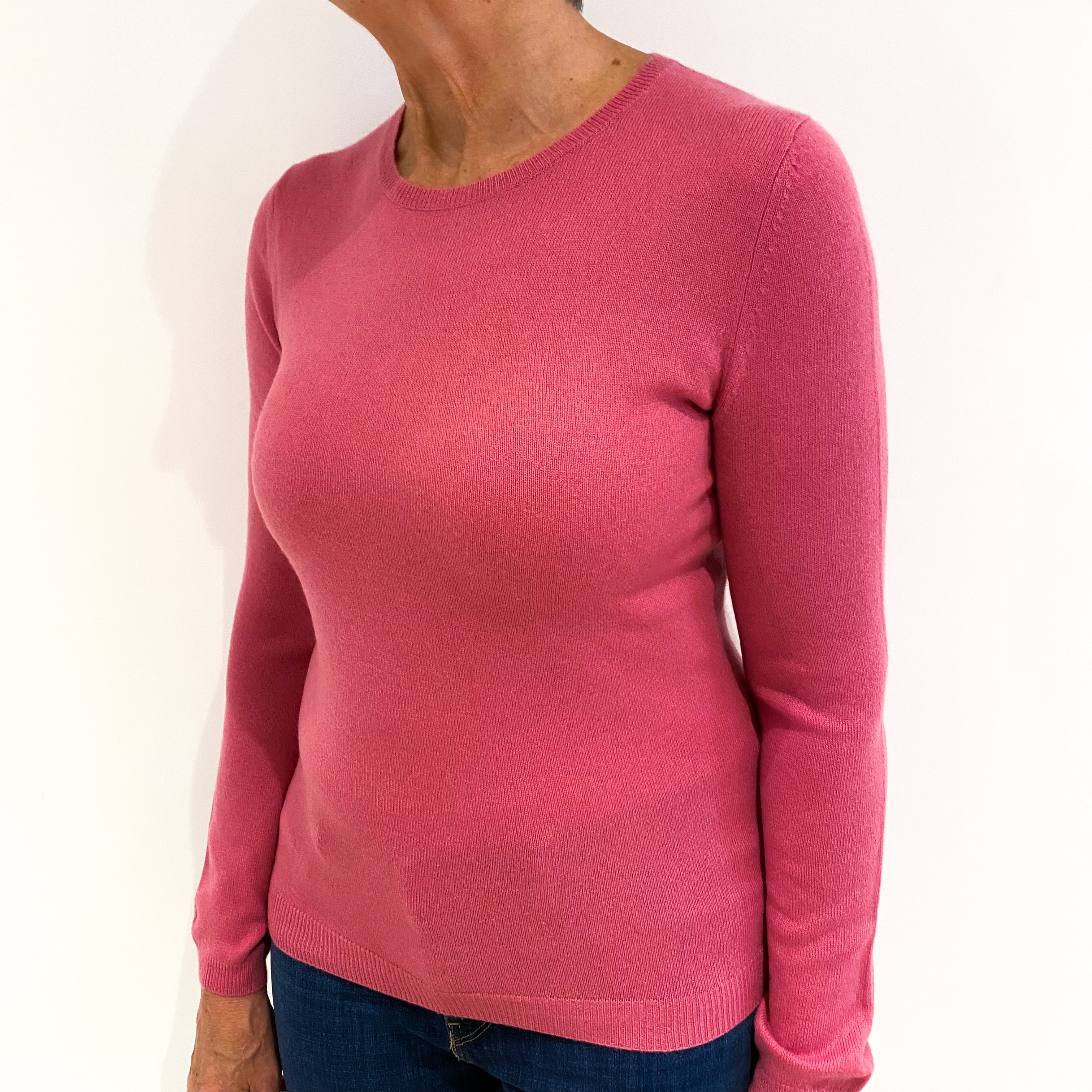 Raspberry Pink Cashmere Crew Neck Jumper Medium