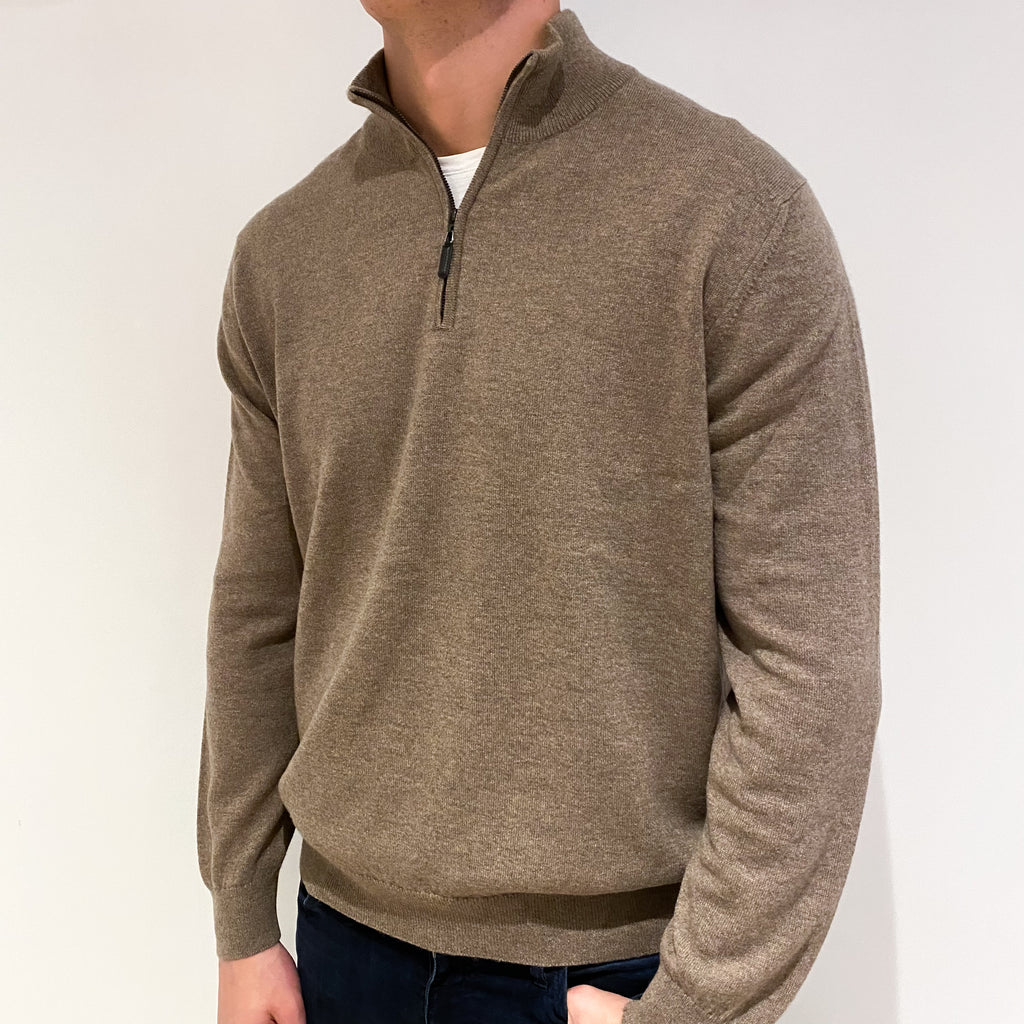 Men's Brand New Scottish Taupe Beige Cashmere Turtle Neck Jumper XL