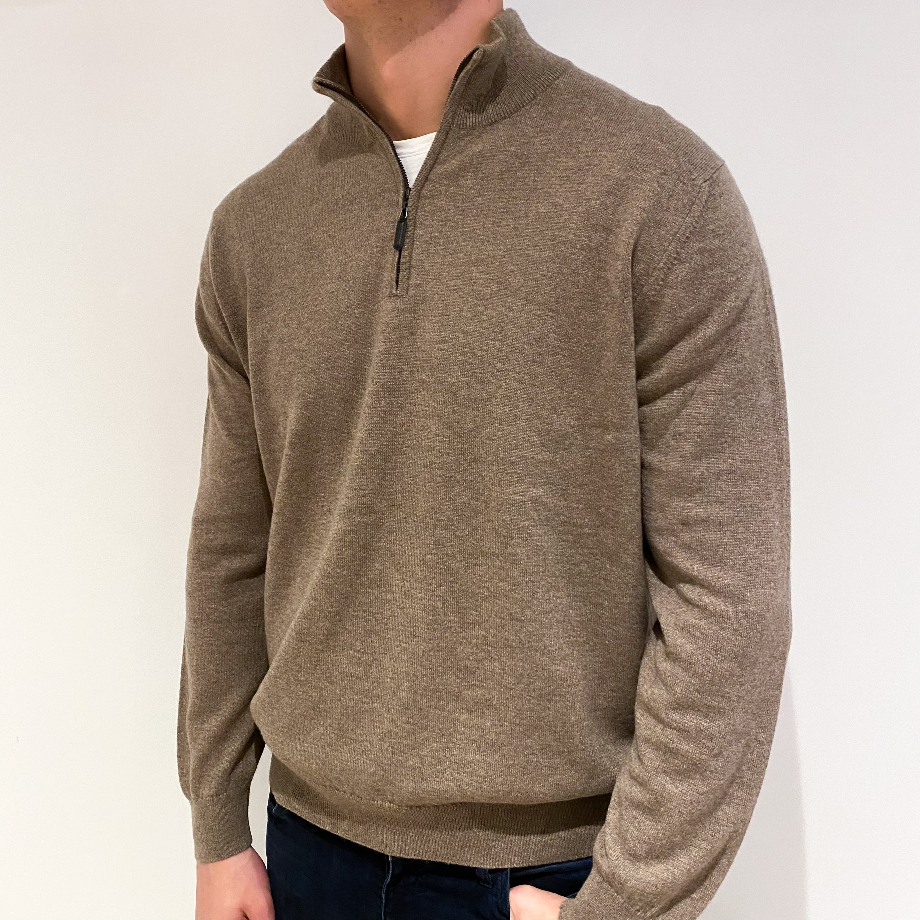 Men's Brand New Scottish Taupe Beige Cashmere Turtle Neck Jumper XL