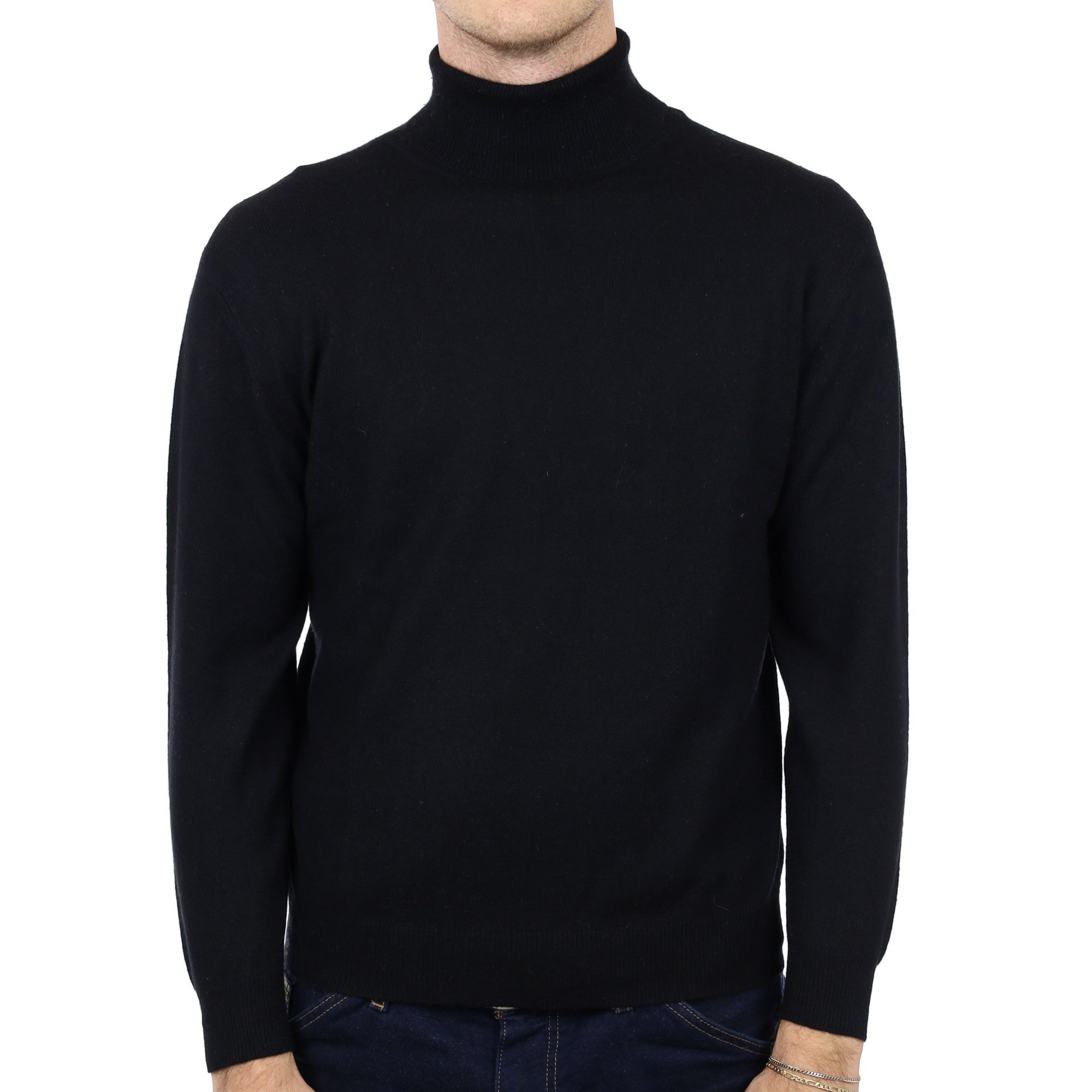 Men's Black Cashmere Polo Neck Jumper Medium