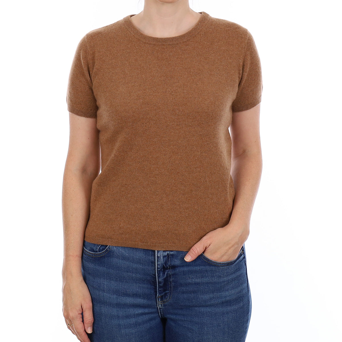 Brand New Harvest Brown Cashmere Crew Neck T-Shirt Small UK 8-10