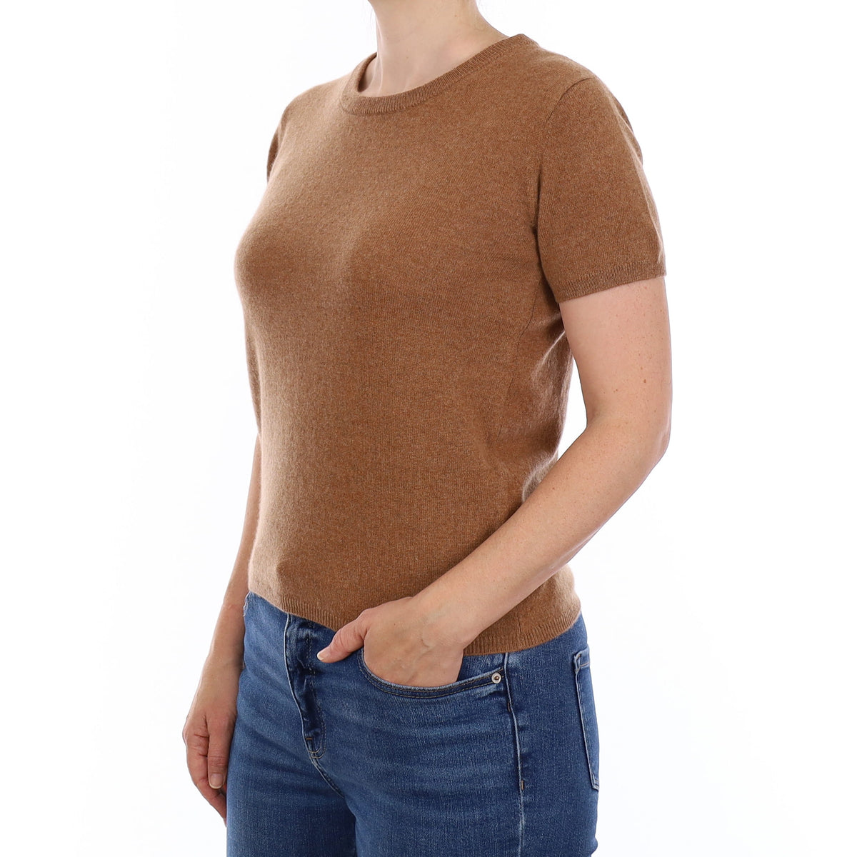 Brand New Harvest Brown Cashmere Crew Neck T-Shirt Small UK 8-10