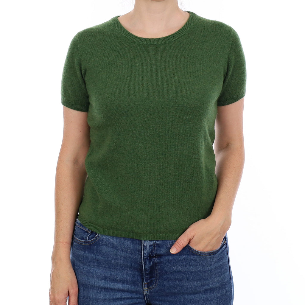 Brand New Willow Green Cashmere Crew Neck T-Shirt Small UK 8-10