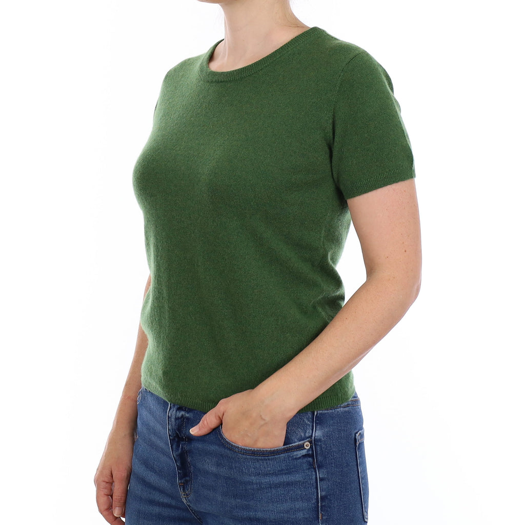 Brand New Willow Green Cashmere Crew Neck T-Shirt Small UK 8-10