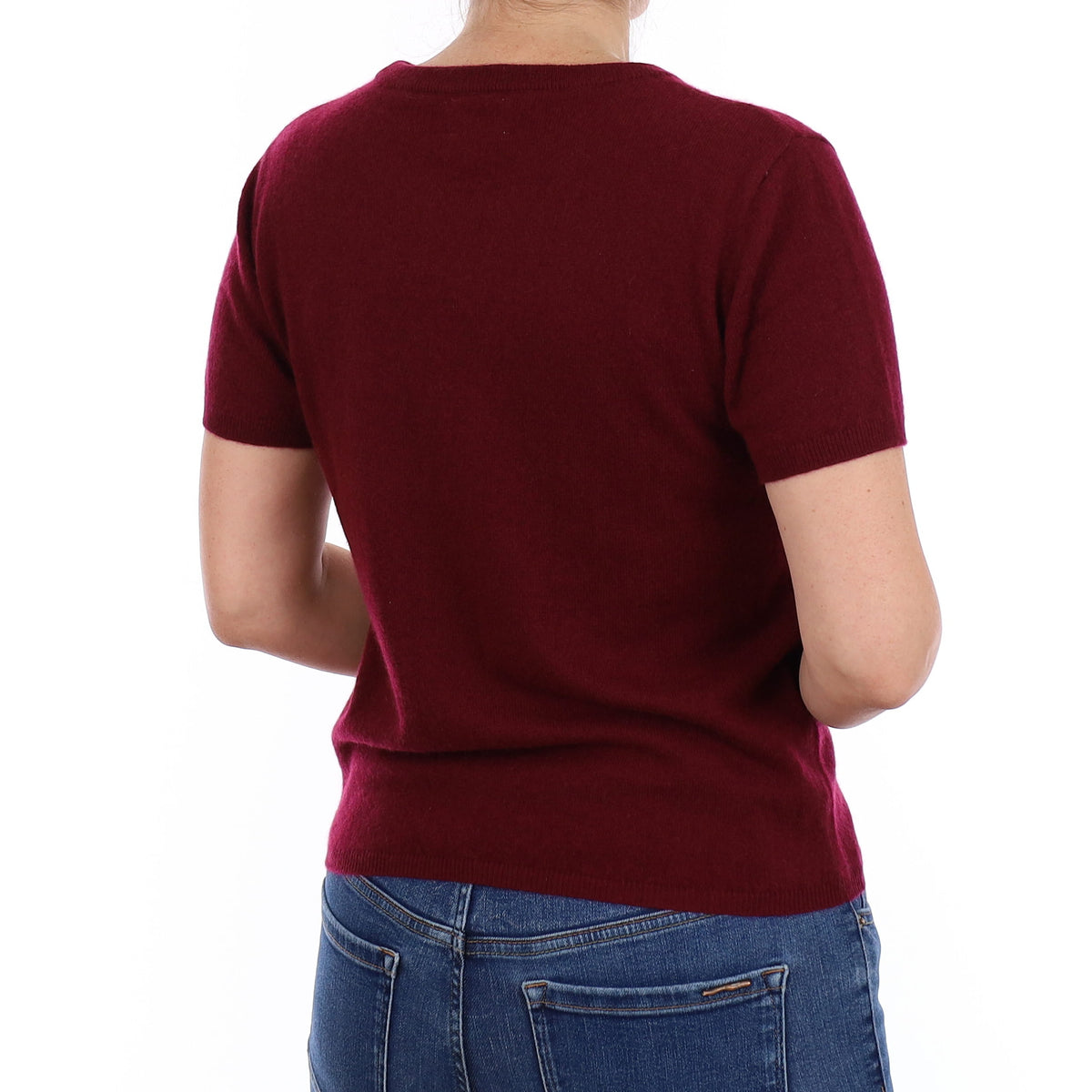 Brand New Wine Red Cashmere Crew Neck T-Shirt Small UK 8-10