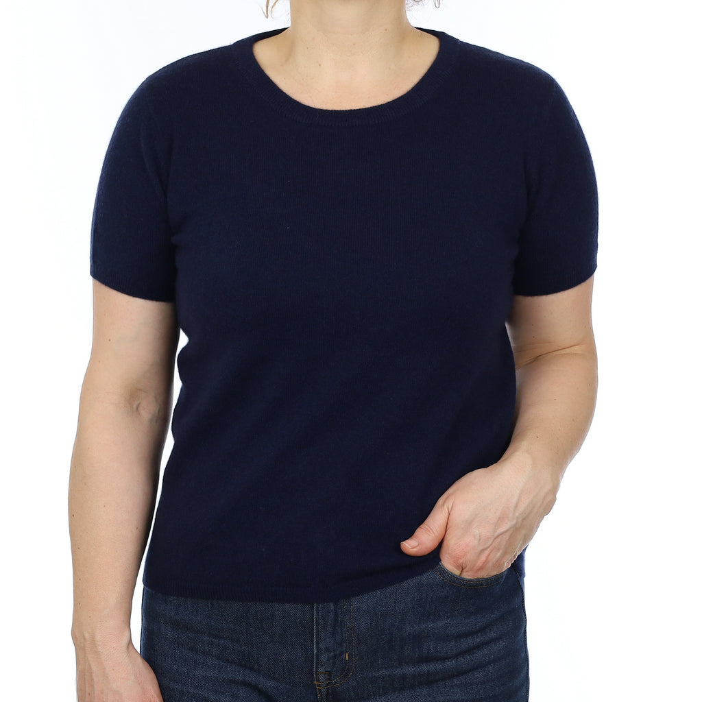 Brand New Navy Cashmere Crew Neck T-Shirt Medium UK 12-14