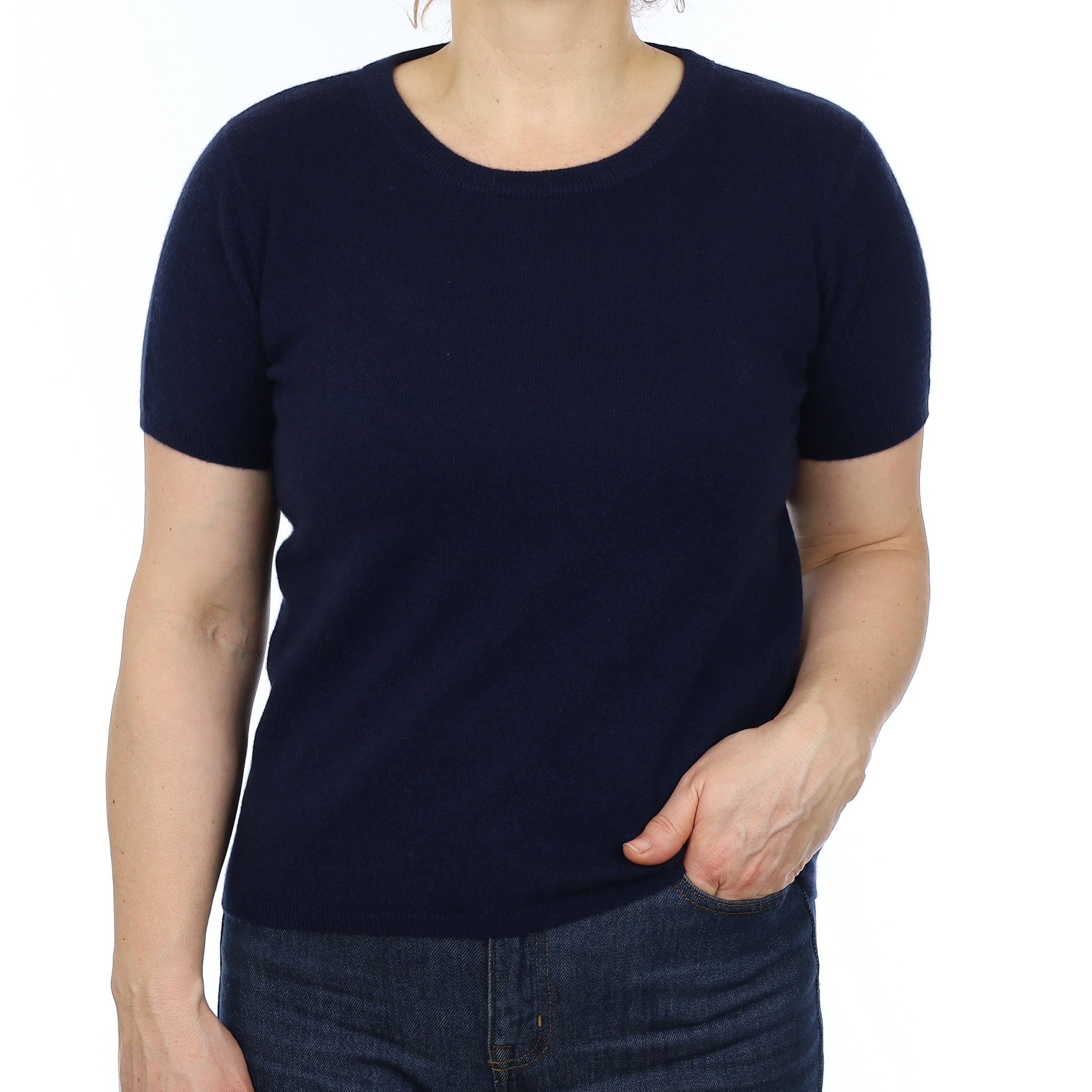 Brand New Navy Cashmere Crew Neck T-Shirt Medium UK 12-14