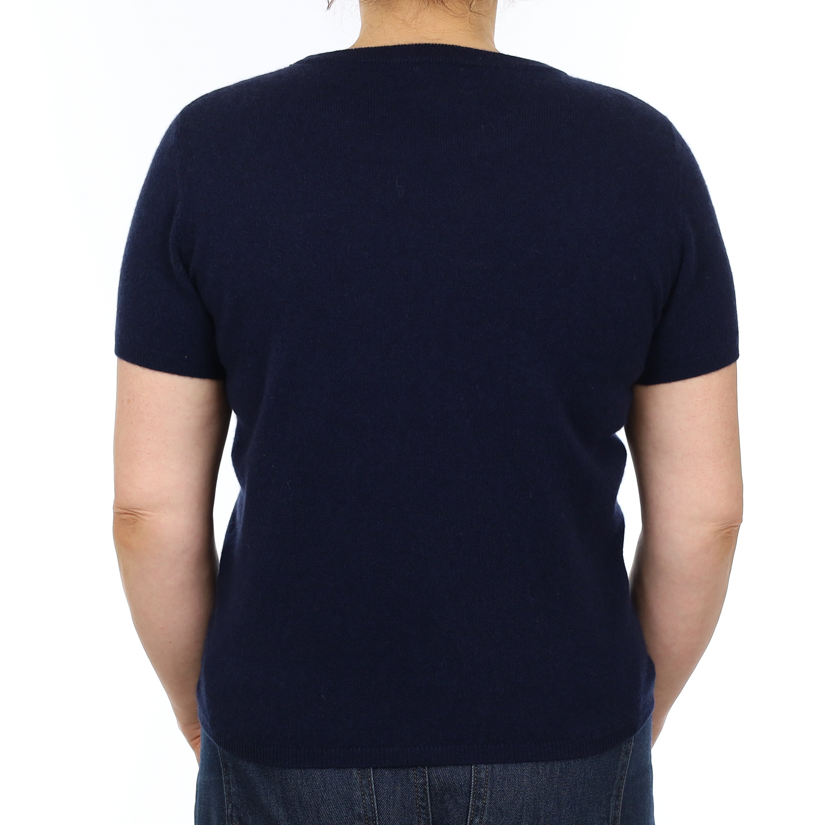 Brand New Navy Cashmere Crew Neck T-Shirt Medium UK 12-14