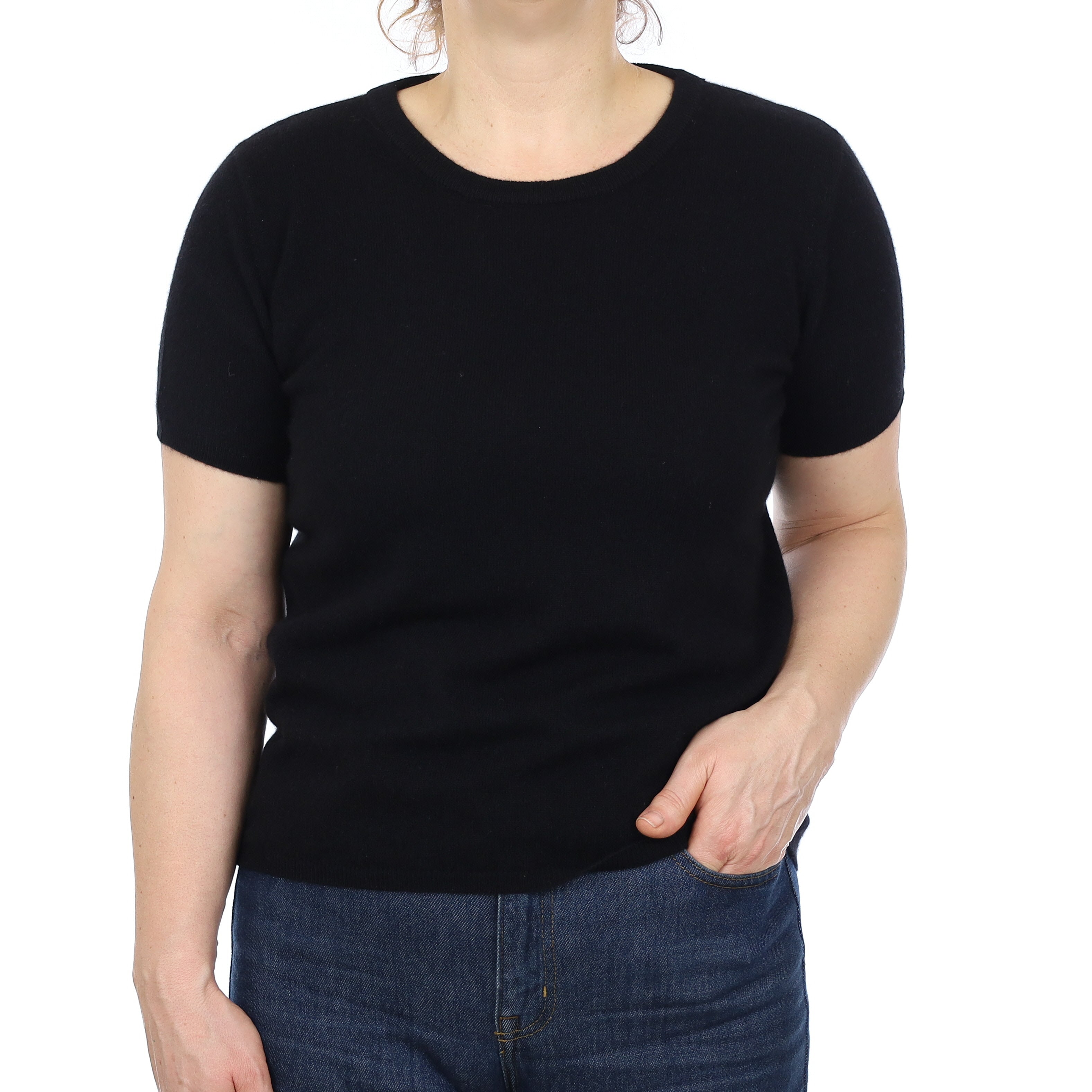 Brand New Black Cashmere Crew Neck T-Shirt Medium UK 12-14