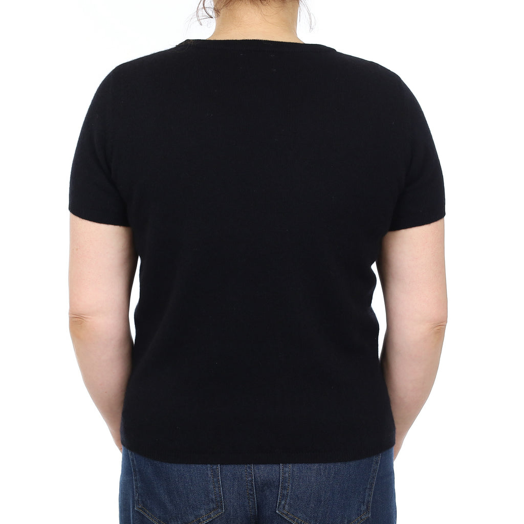 Brand New Black Cashmere Crew Neck T-Shirt Medium UK 12-14