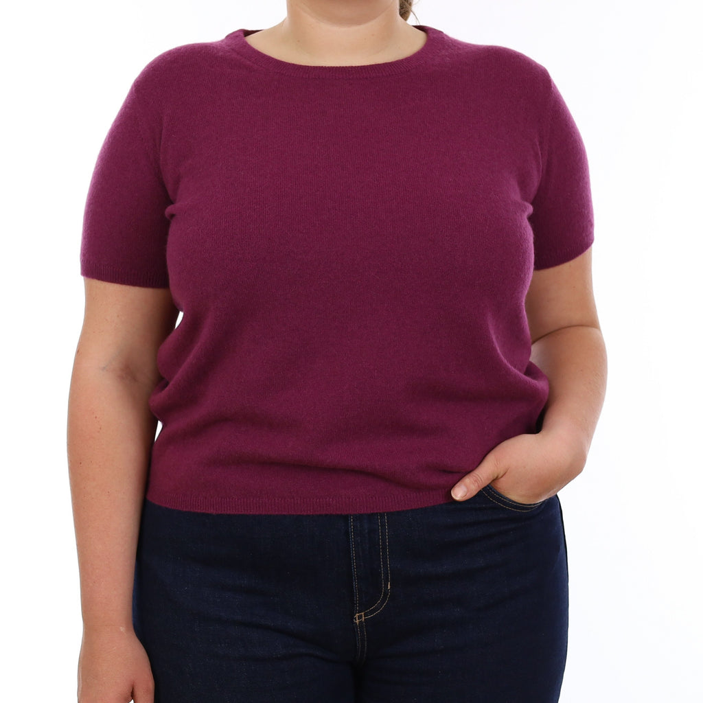 Brand New Mulberry Purple Cashmere Crew Neck T-Shirt Large UK 16-18