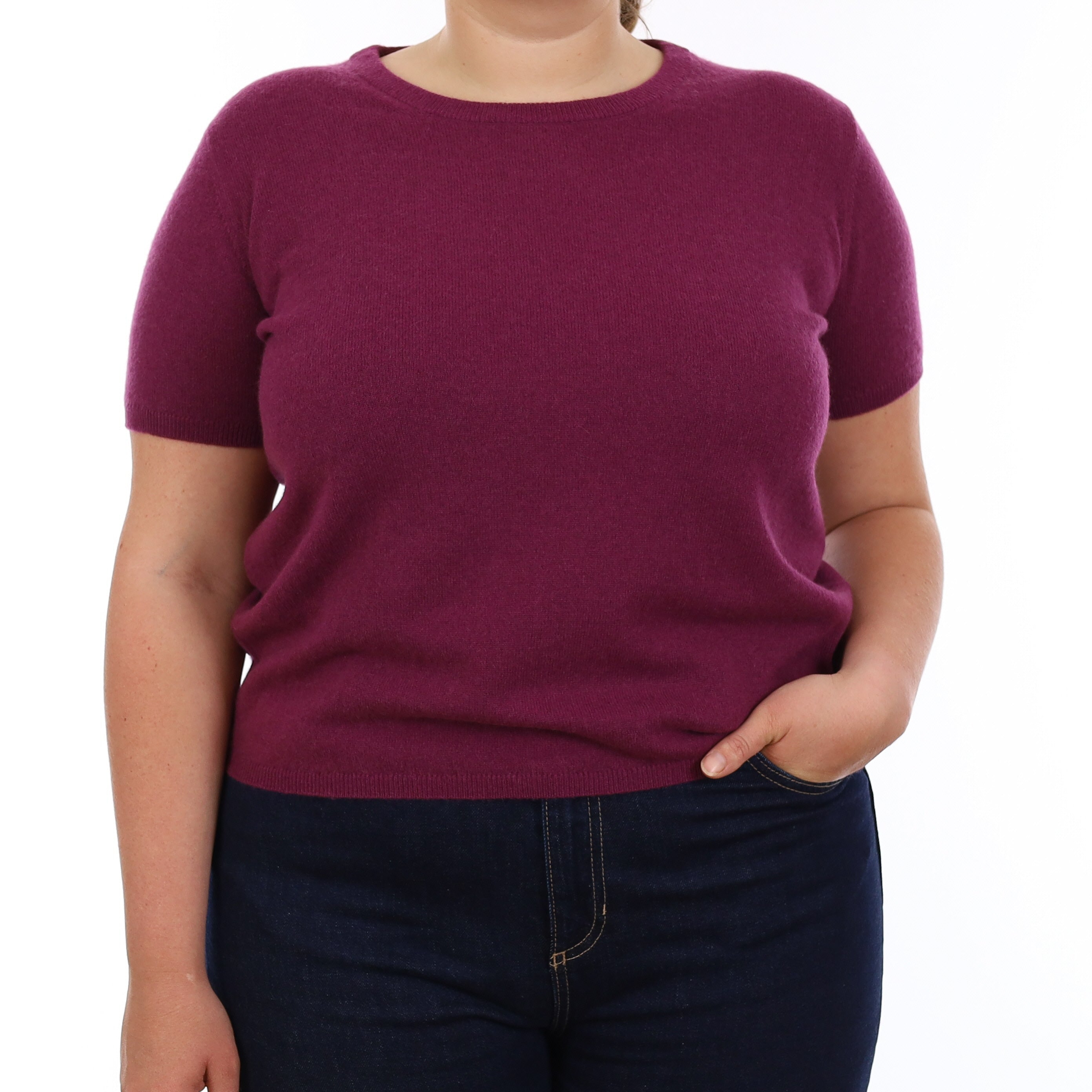 Brand New Mulberry Purple Cashmere Crew Neck T-Shirt Large UK 16-18