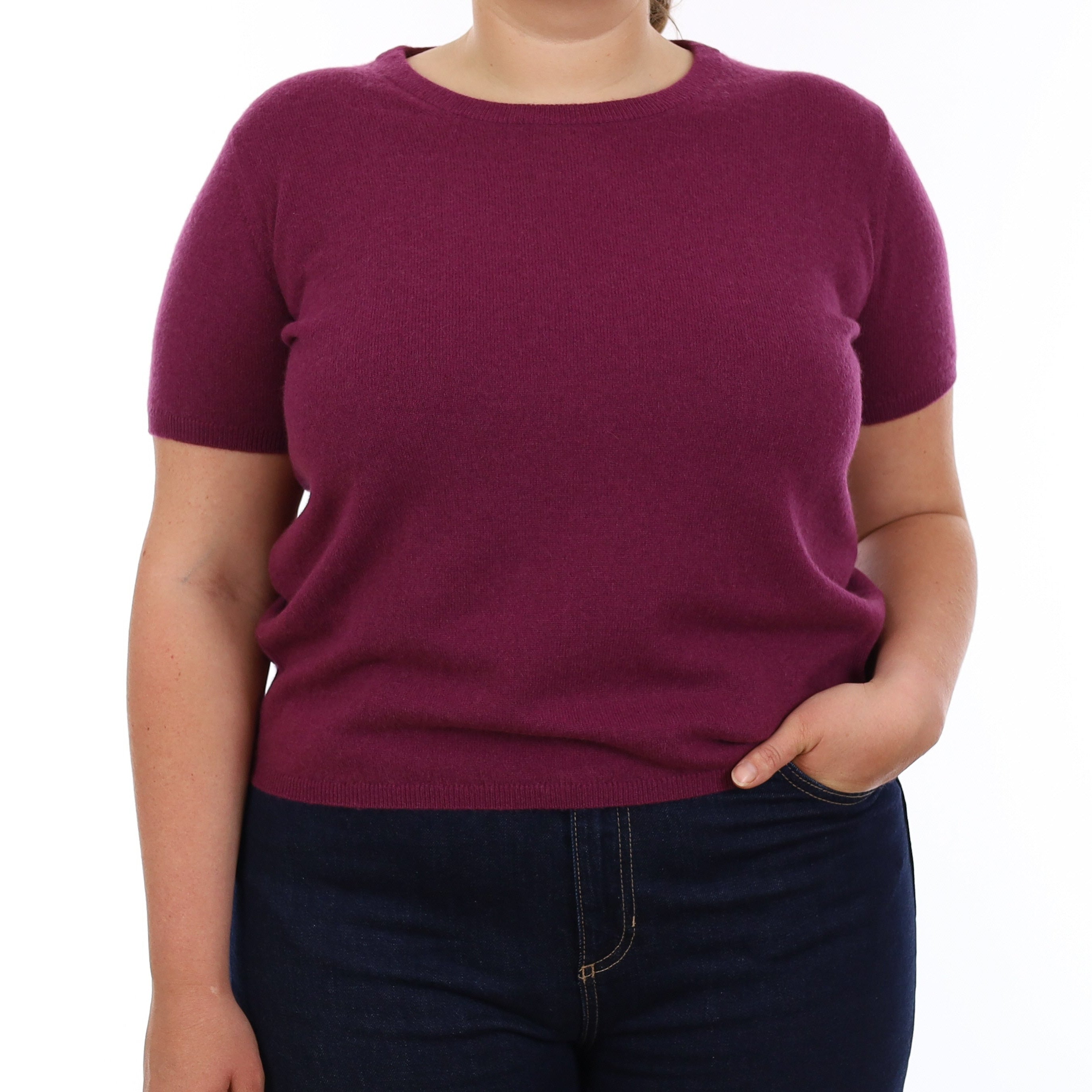 Brand New Mulberry Purple Cashmere Crew Neck T-Shirt Extra Large UK 20-22