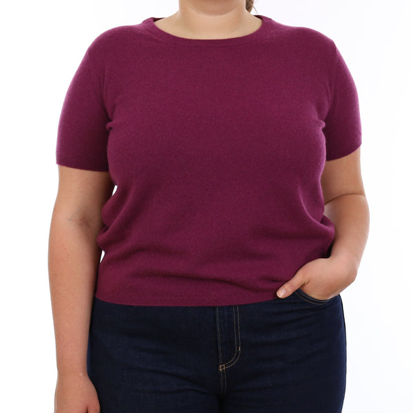Brand New Mulberry Purple Cashmere Crew Neck T-Shirt Extra Large UK 20-22