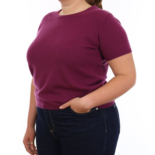Brand New Mulberry Purple Cashmere Crew Neck T-Shirt Large UK 16-18