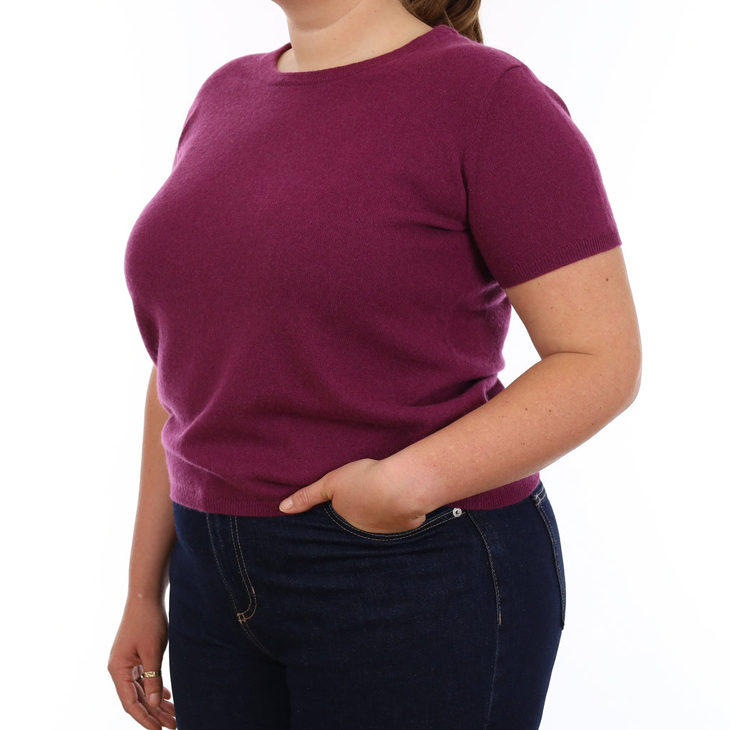 Brand New Mulberry Purple Cashmere Crew Neck T-Shirt Extra Large UK 20-22