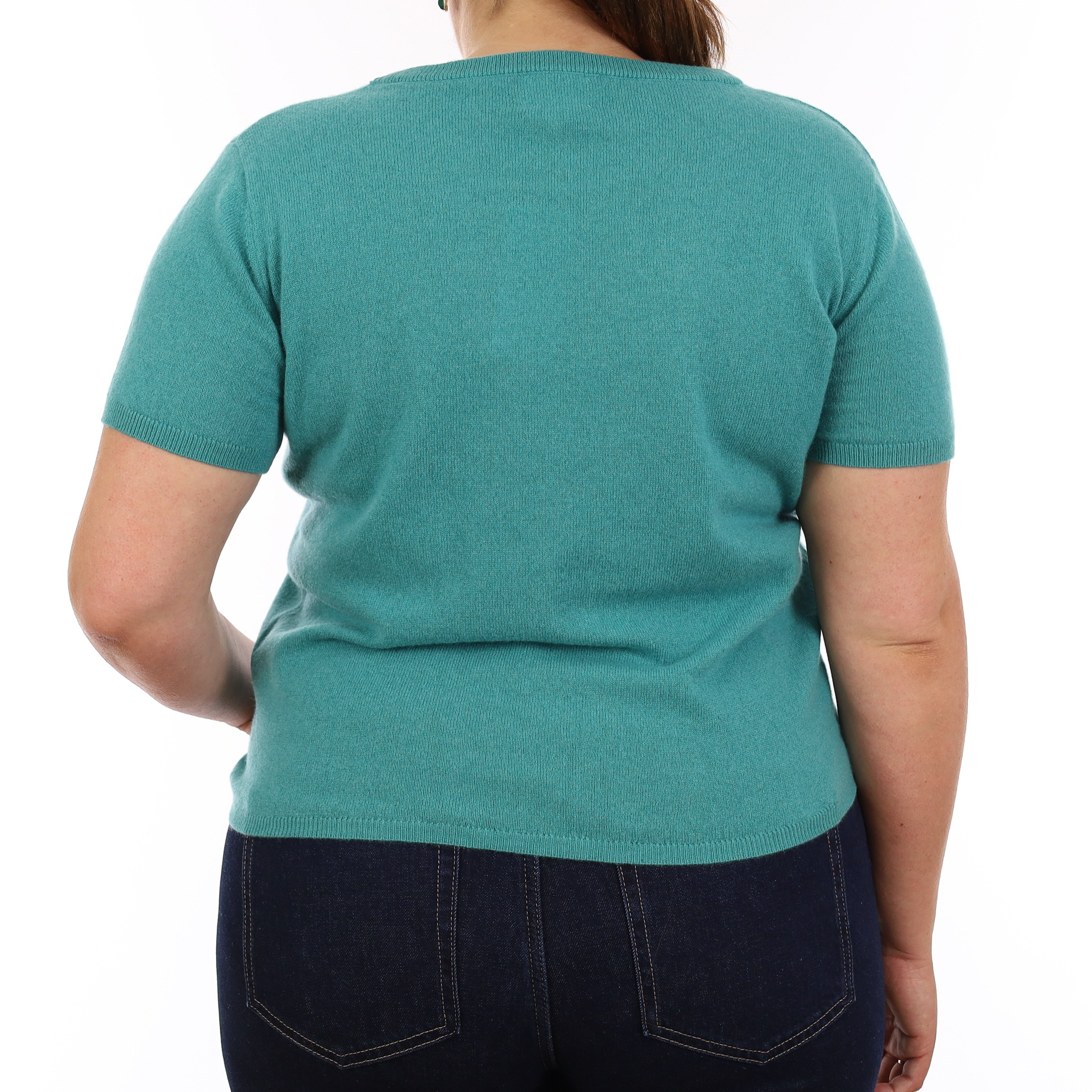 Brand New Lagoon Green Cashmere Crew Neck T-Shirt Extra Large UK 20-22