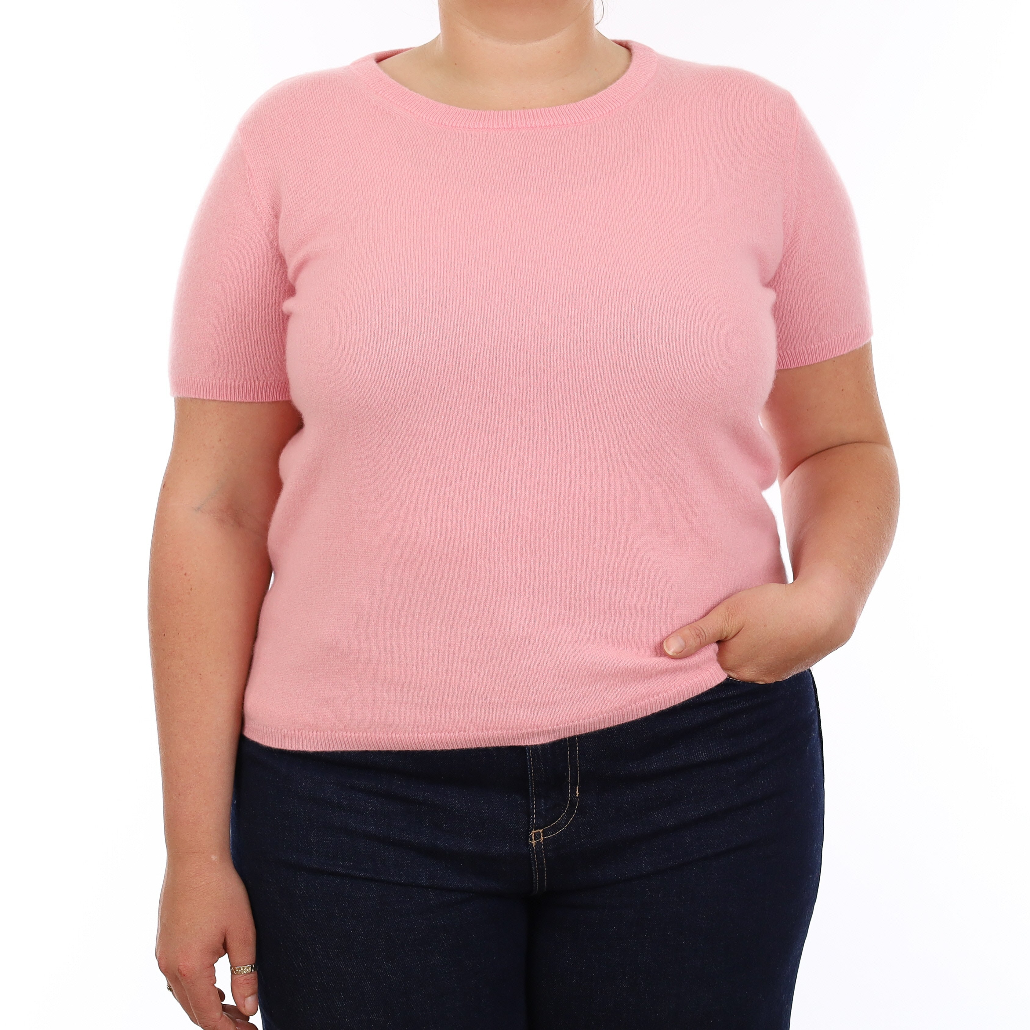 Brand New Candy Floss Pink Cashmere Crew Neck T-Shirt Large UK 16-18
