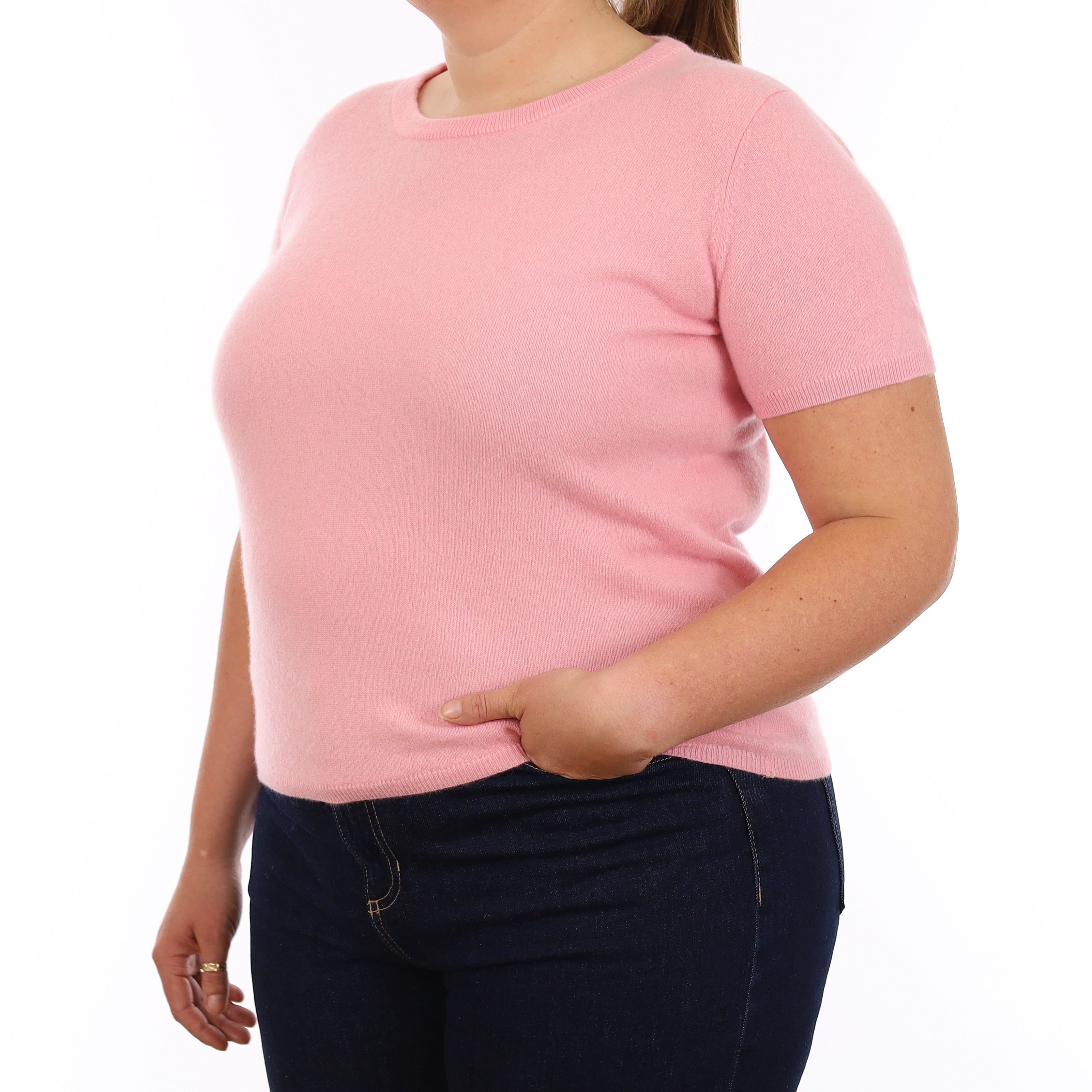 Brand New Candy Floss Pink Cashmere Crew Neck T-Shirt Large UK 16-18