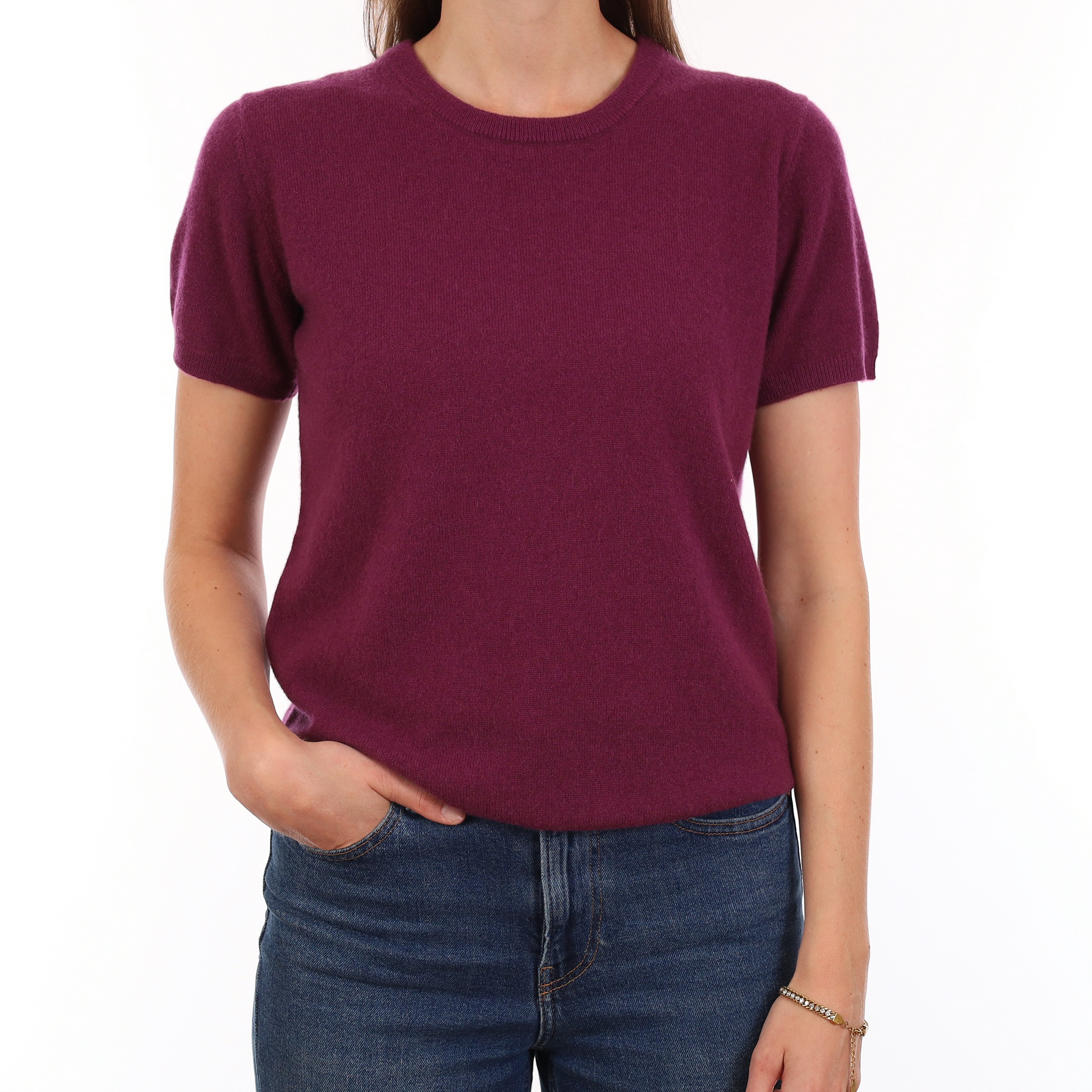 Brand New Mulberry Purple Cashmere Crew Neck T-Shirt Small UK 8-10