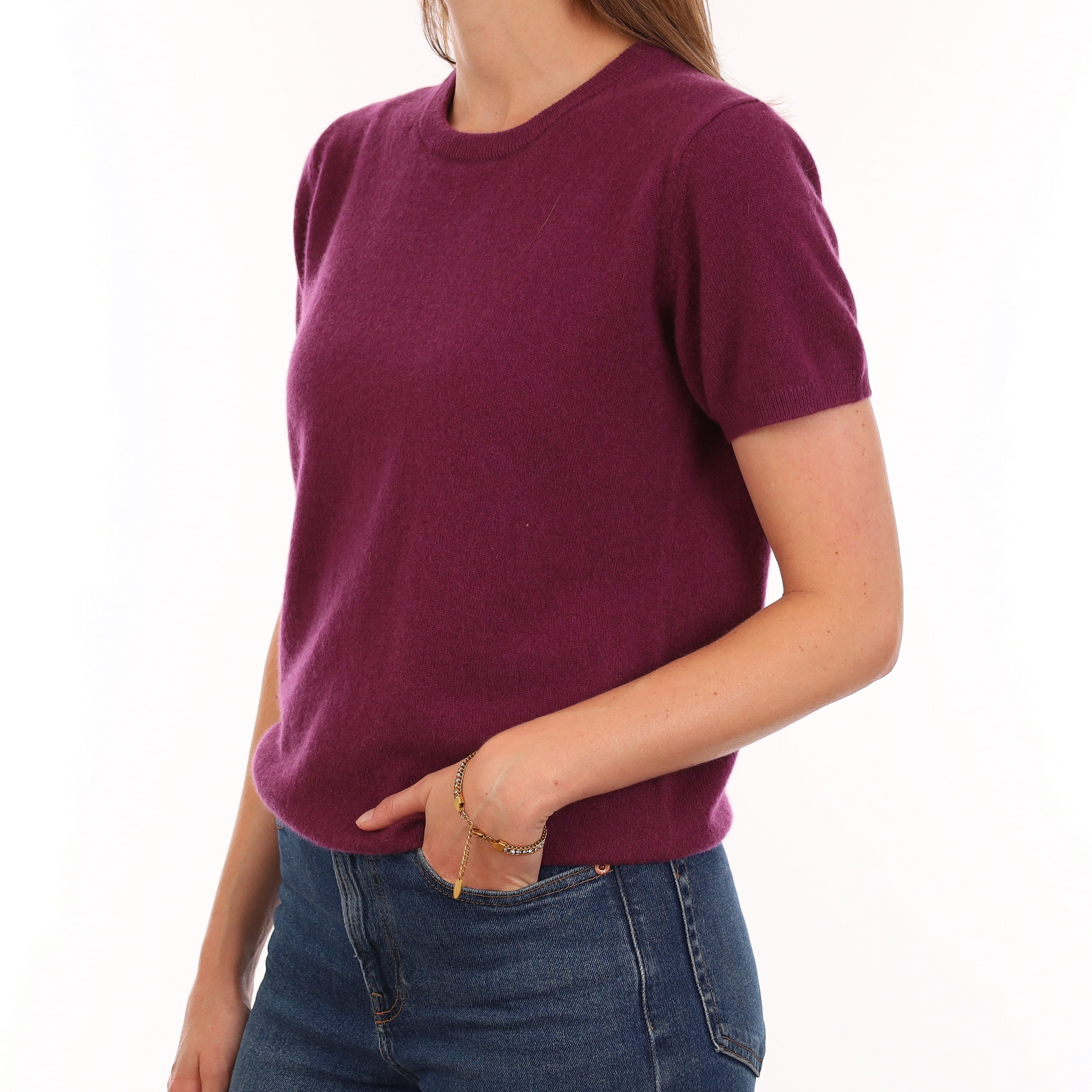 Brand New Mulberry Purple Cashmere Crew Neck T-Shirt Extra Small UK 6-8